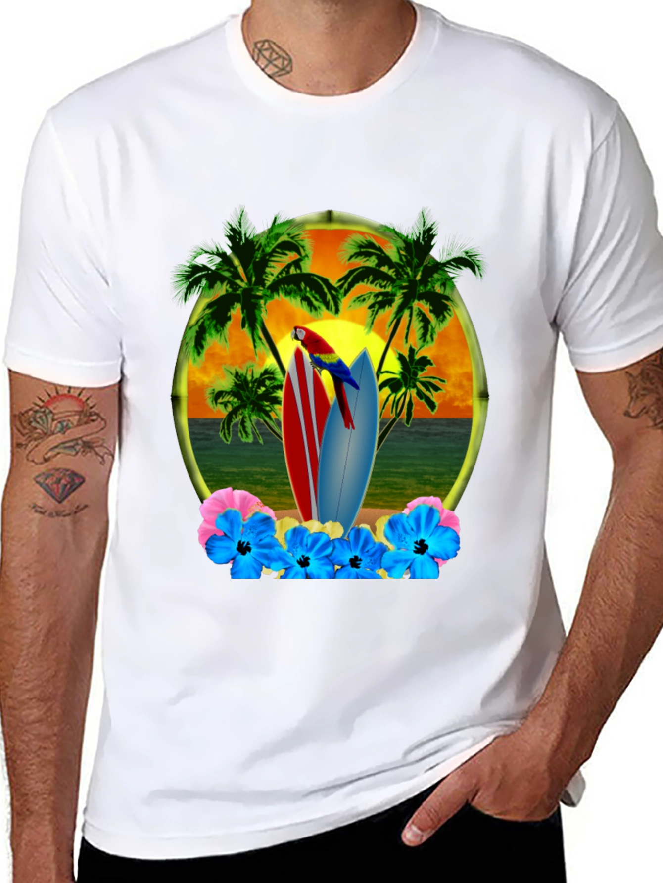 Tropical Beach Surfboard T-Shirt