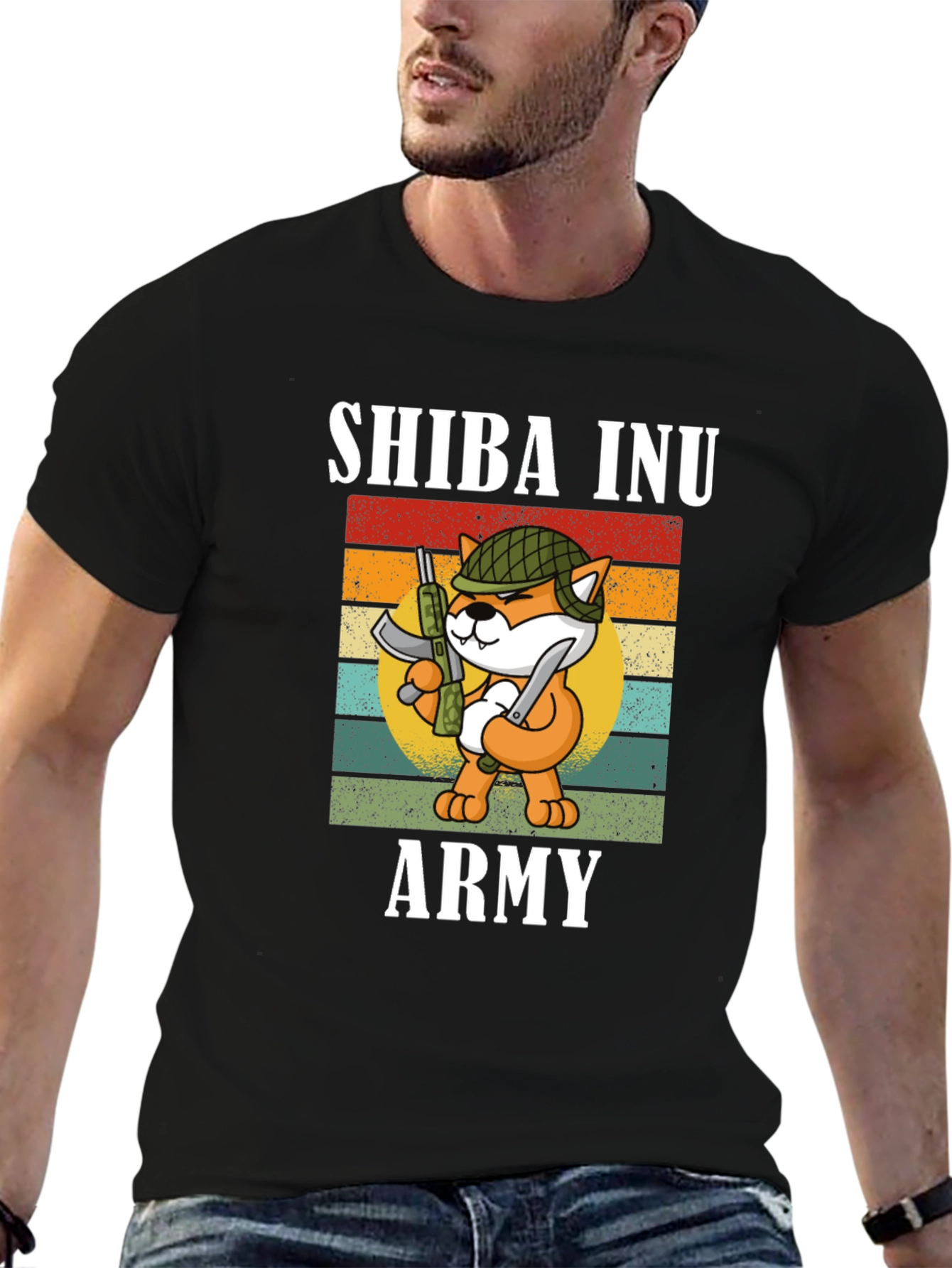 Shiba Inu Army Graphic Tee - Black Cotton T-Shirt
