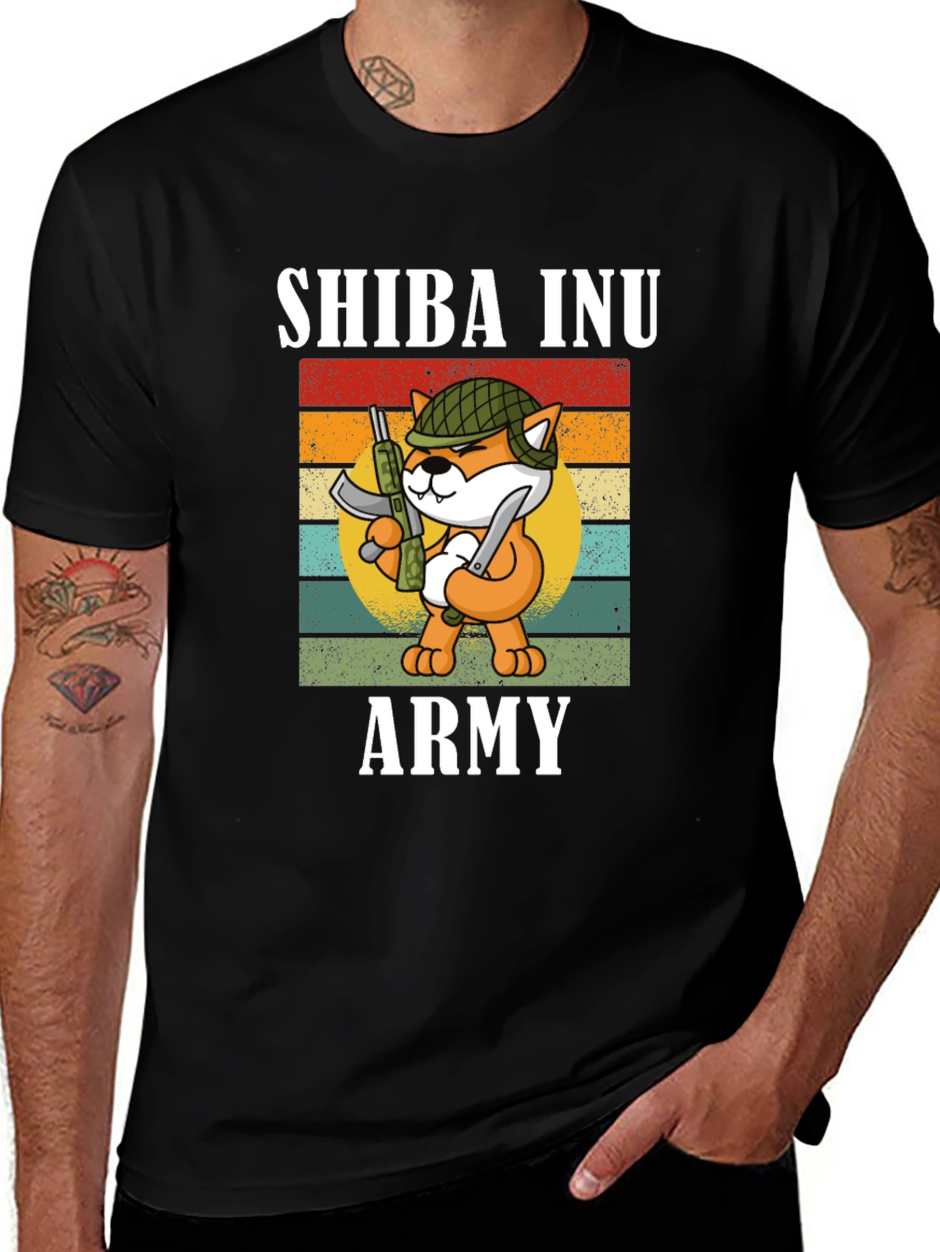 Shiba Inu Army Graphic Tee - Black Cotton T-Shirt