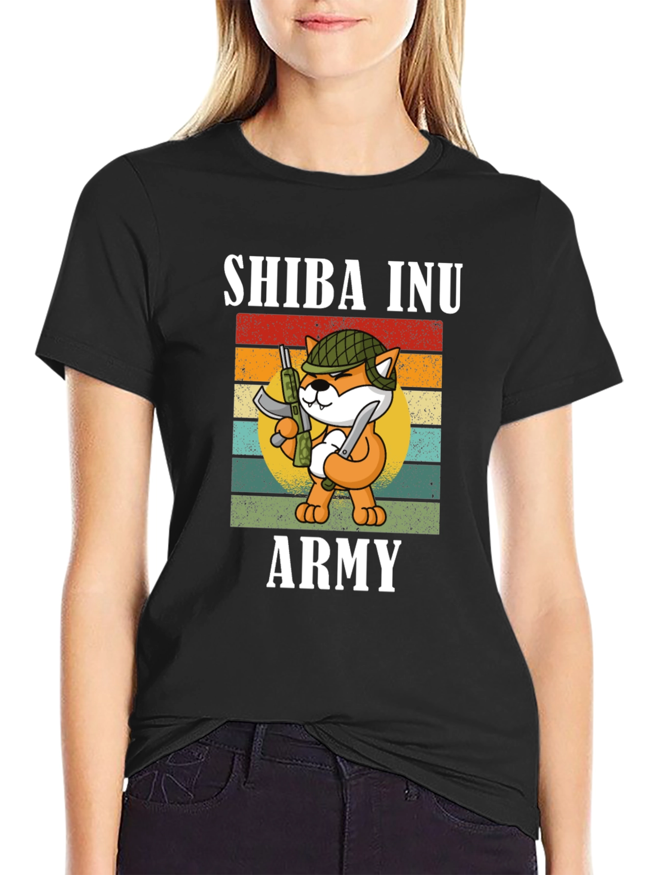 Shiba Inu Army Graphic Tee - Black Cotton T-Shirt