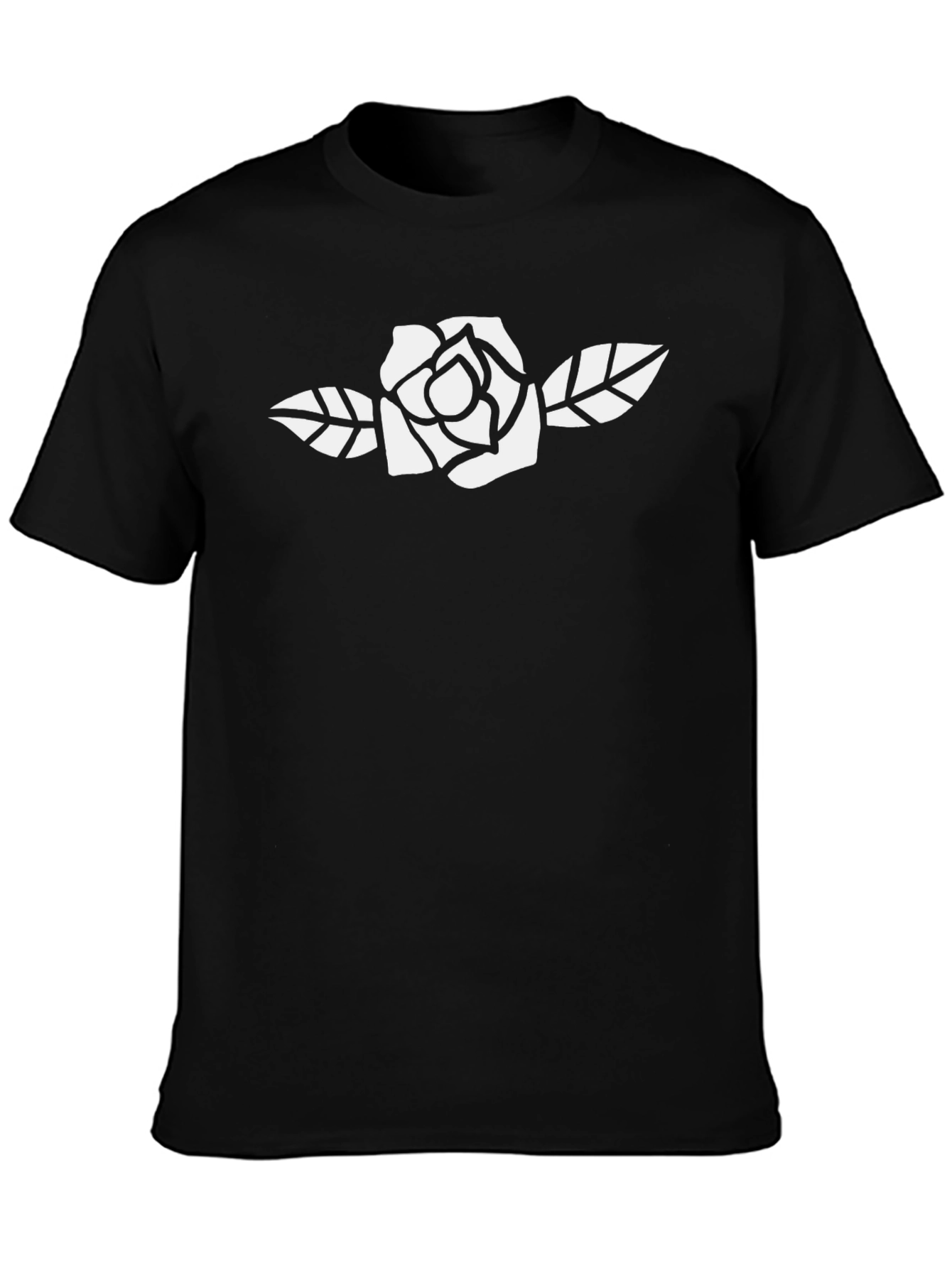 Black T-Shirt with White Rose Graphic