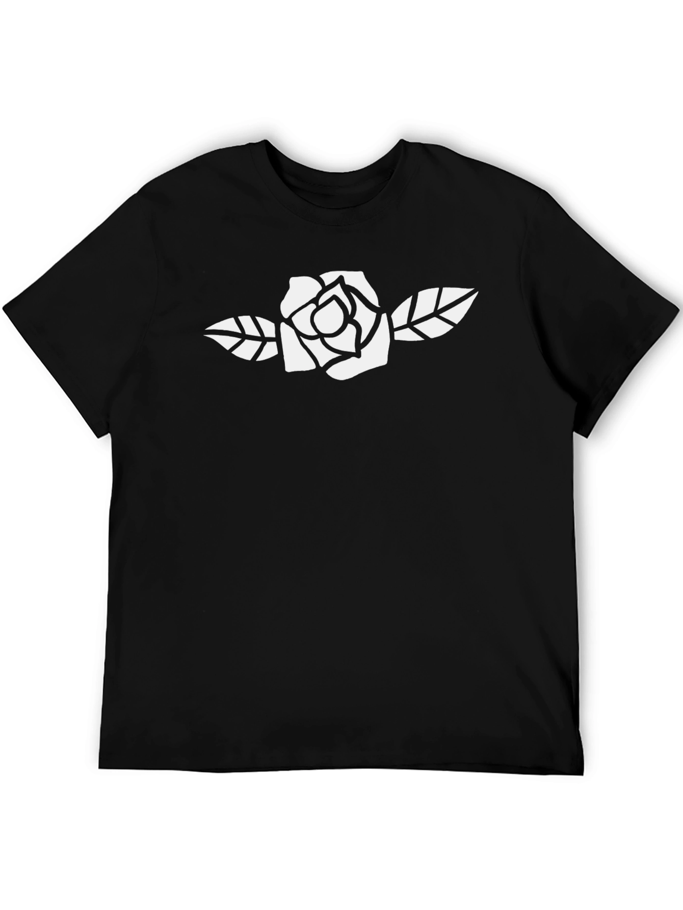 Black T-Shirt with White Rose Graphic