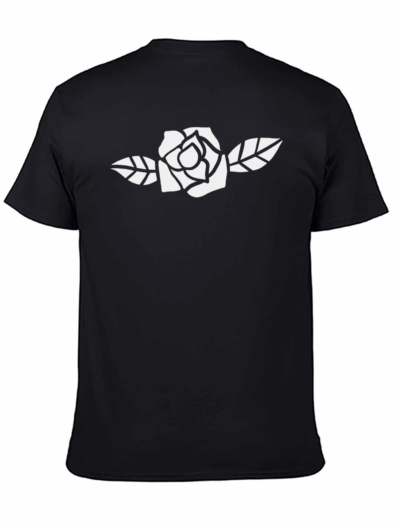 Black T-Shirt with White Rose Graphic