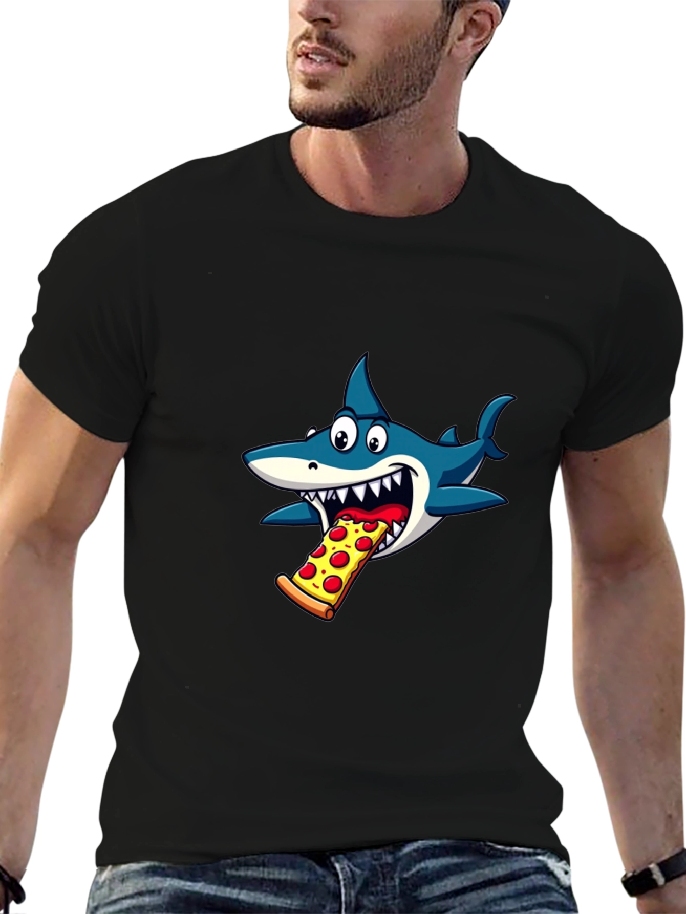 Shark Eating Pizza Graphic T-Shirt