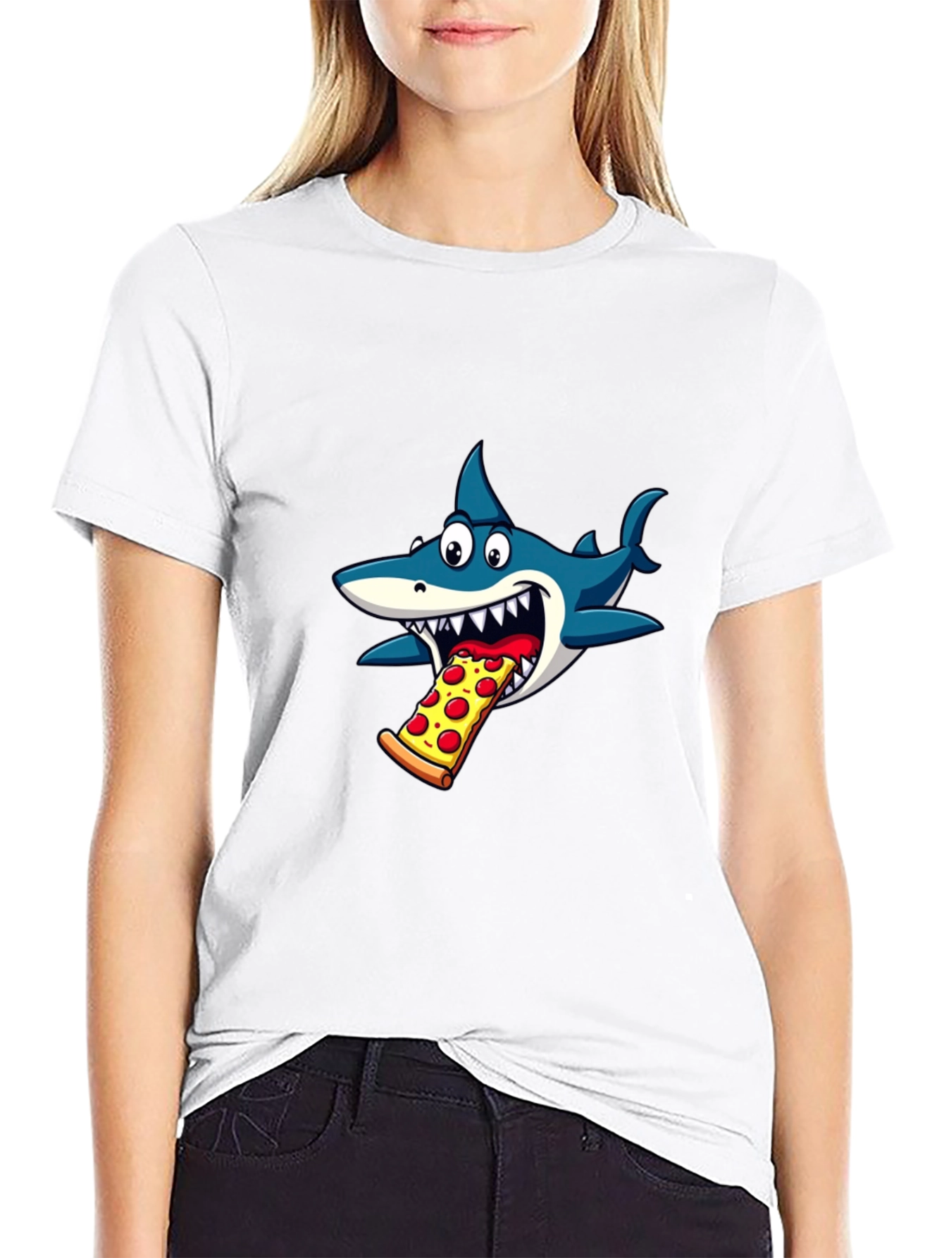 Shark Eating Pizza Graphic T-Shirt