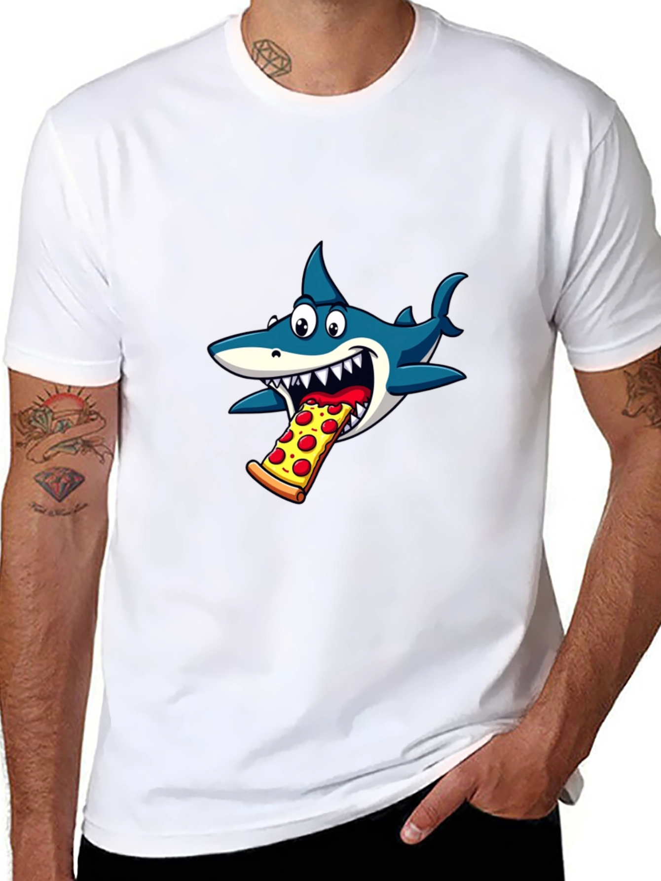 Shark Eating Pizza Graphic T-Shirt