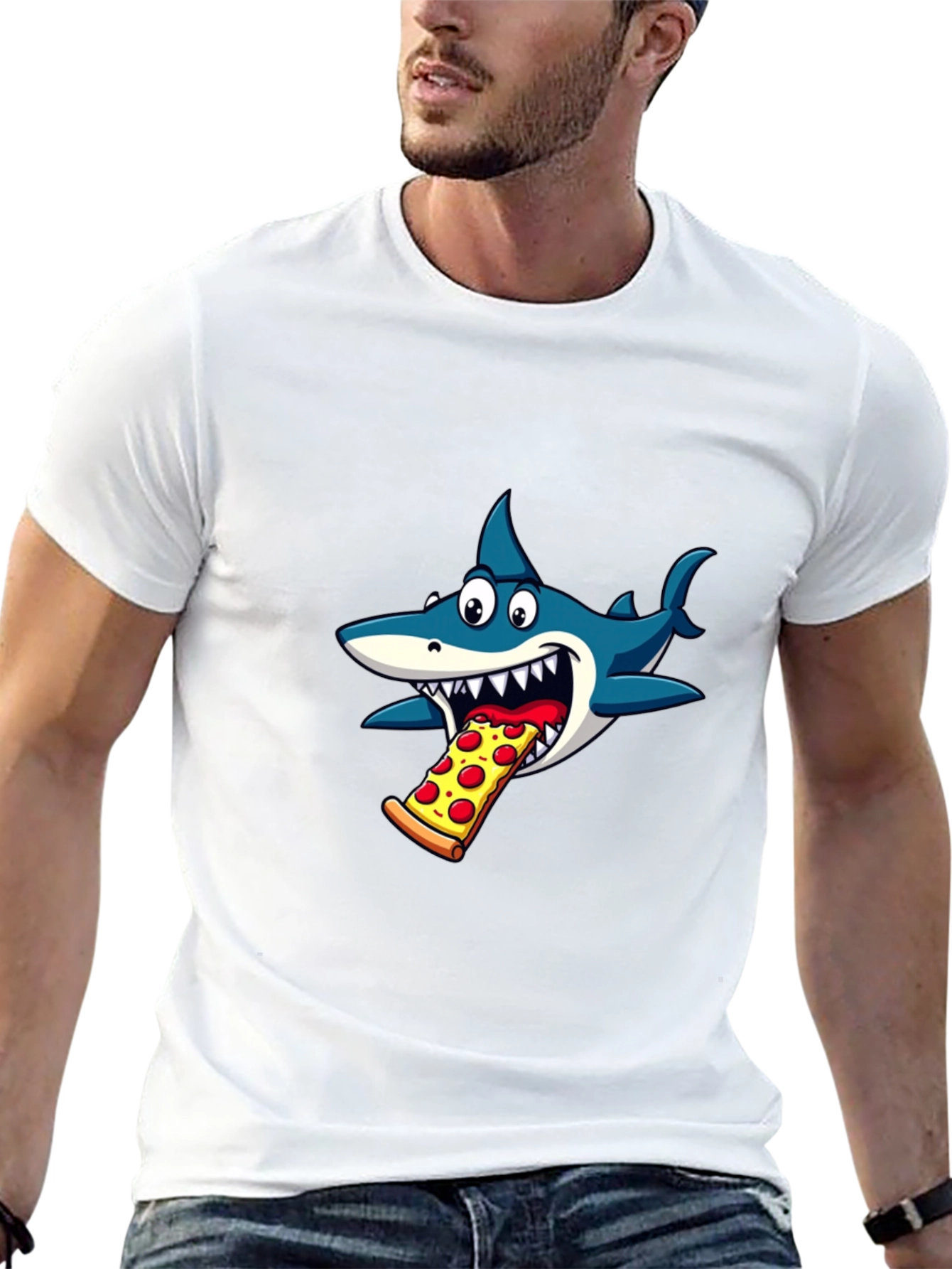 Shark Eating Pizza Graphic T-Shirt