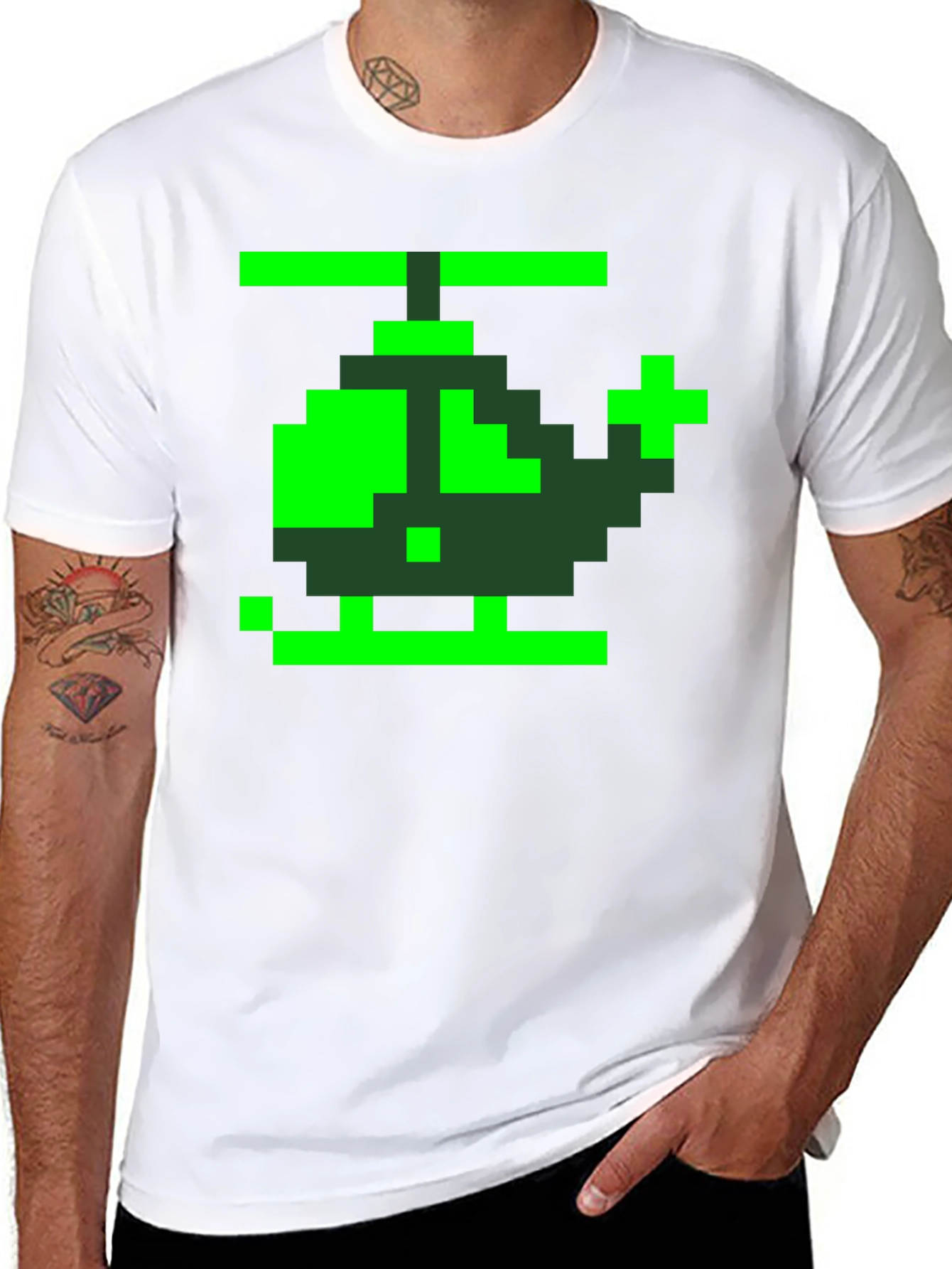 Retro Pixel Helicopter Graphic Tee - Black