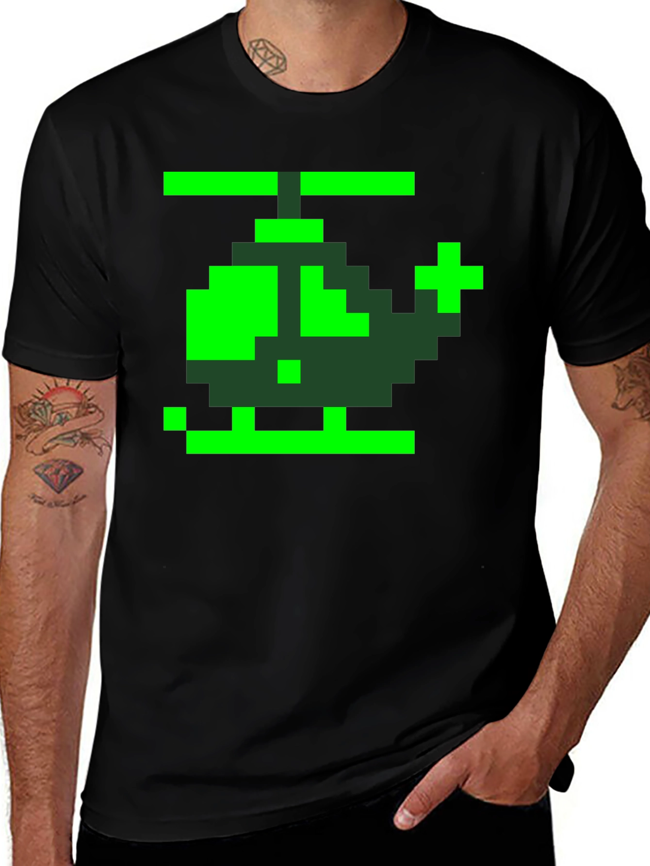 Retro Pixel Helicopter Graphic Tee - Black