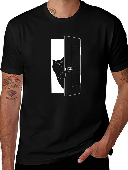 Black Cat Door Graphic T-Shirt