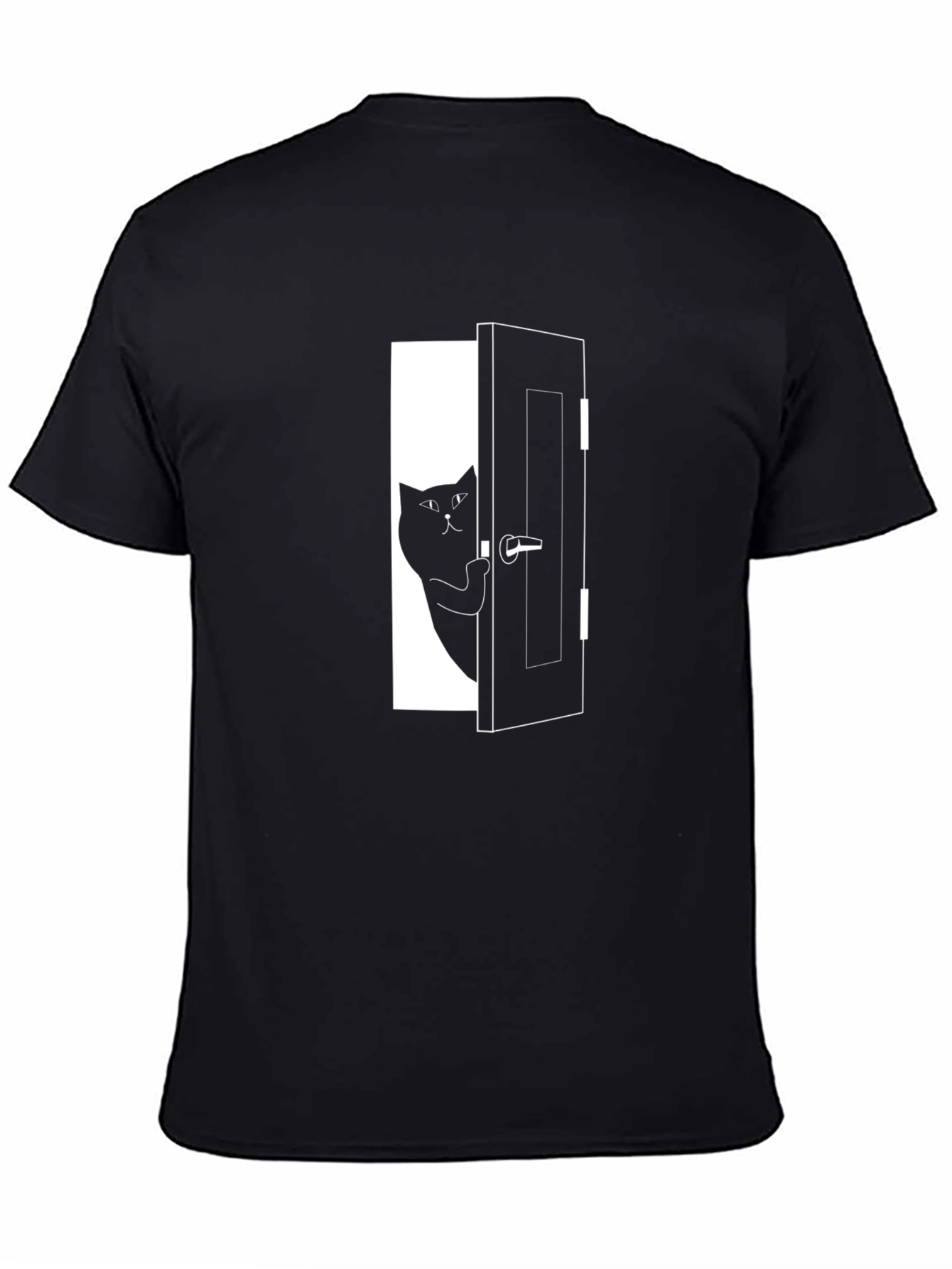Black Cat Door Graphic T-Shirt