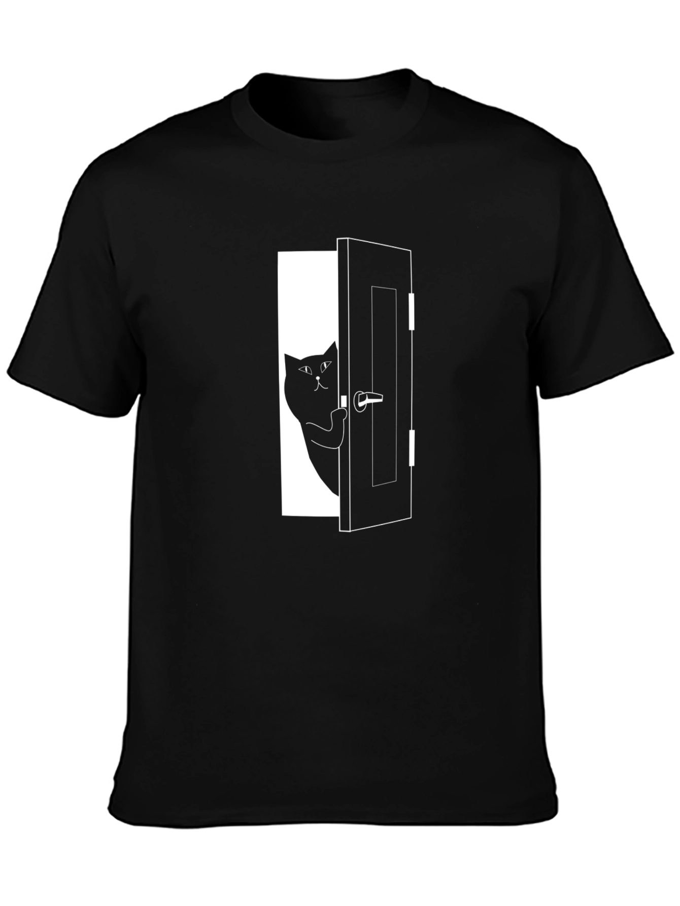 Black Cat Door Graphic T-Shirt