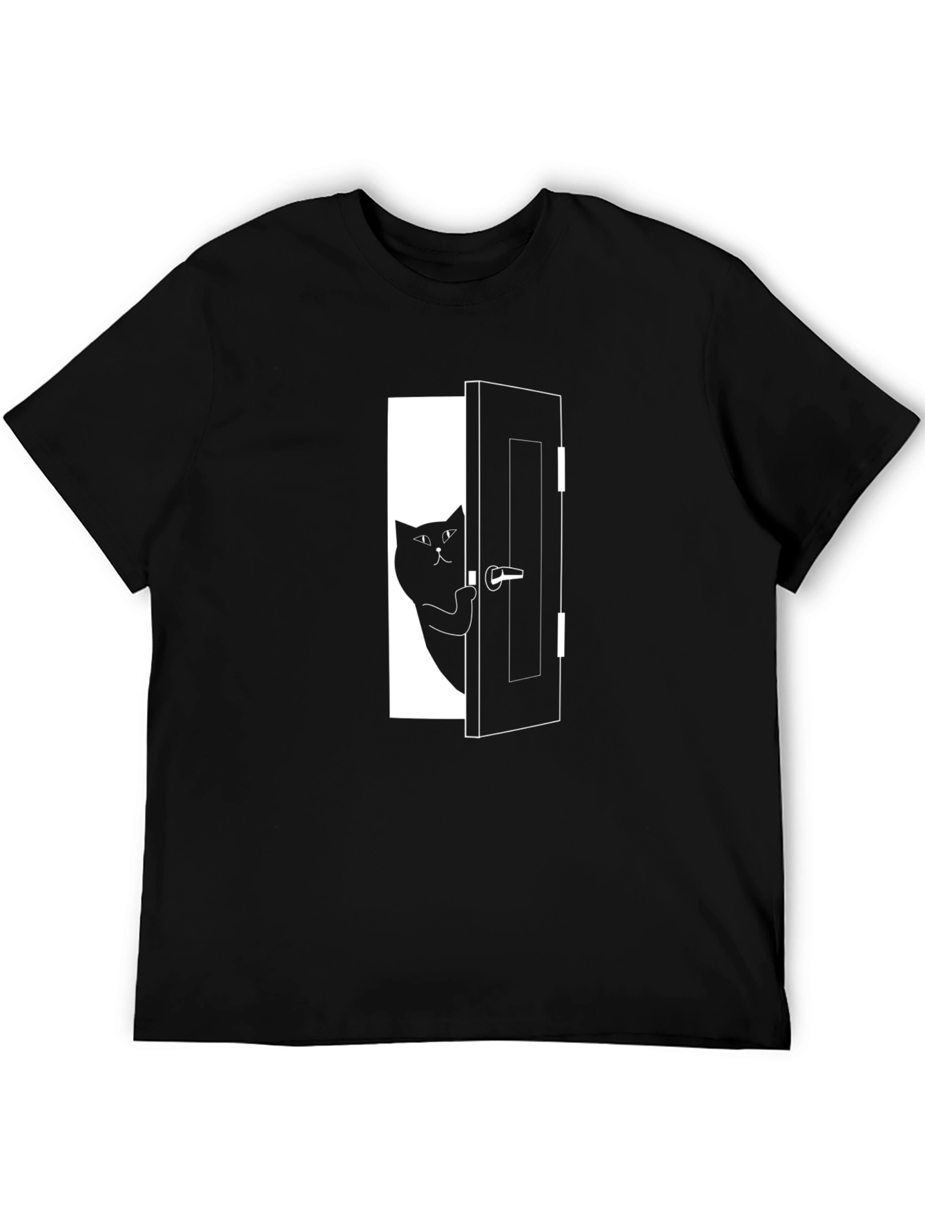 Black Cat Door Graphic T-Shirt