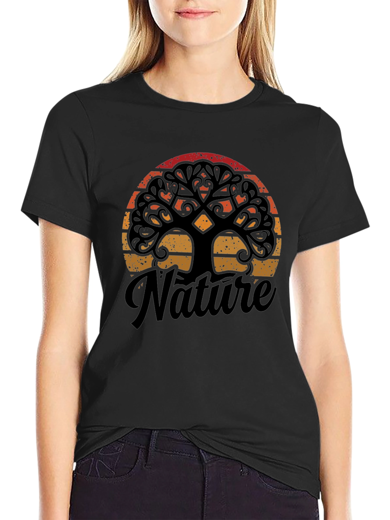 Nature Tree Graphic Black T-Shirt