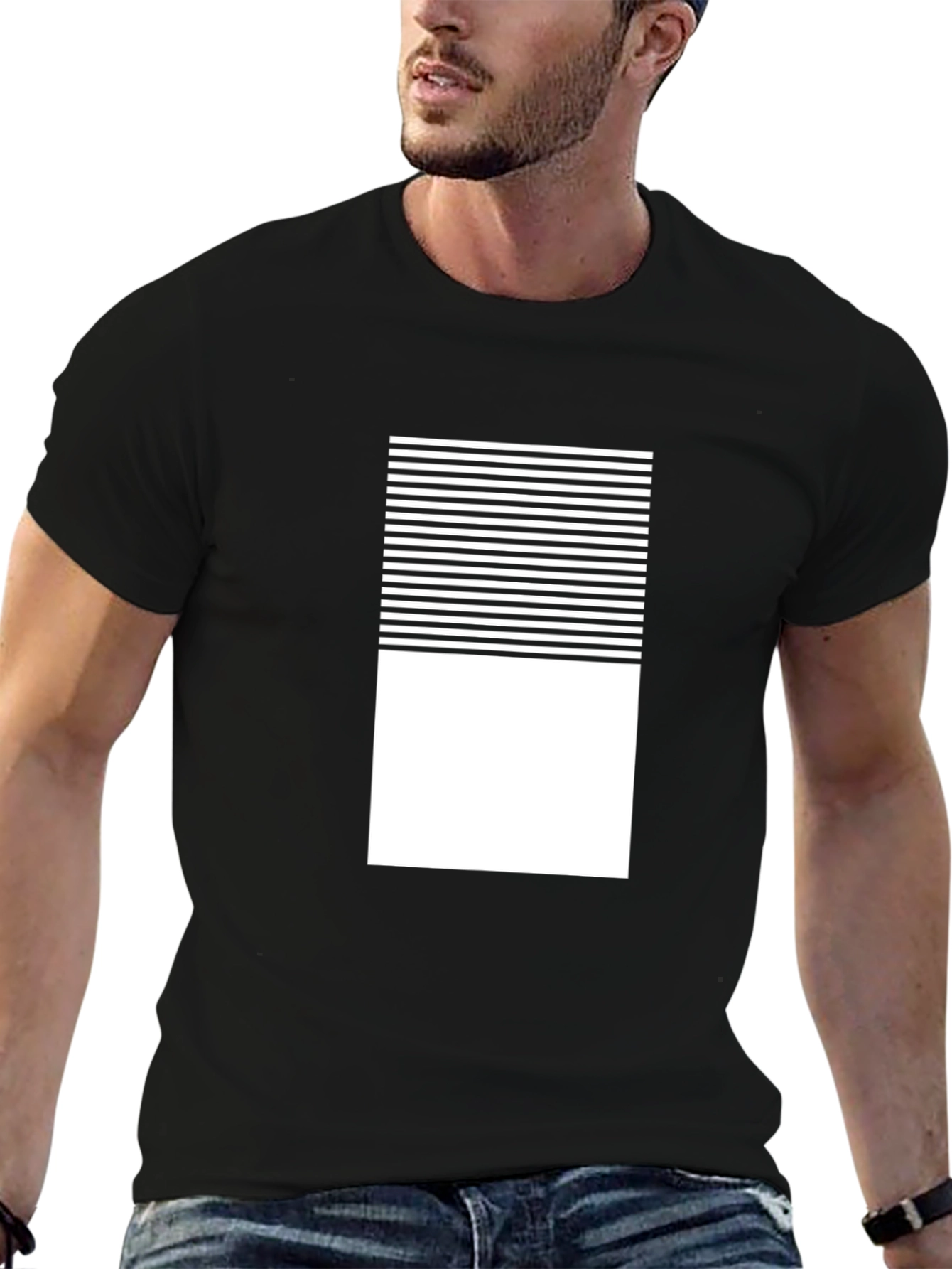 Modern Graphic Tee - Black with White Stripe Design