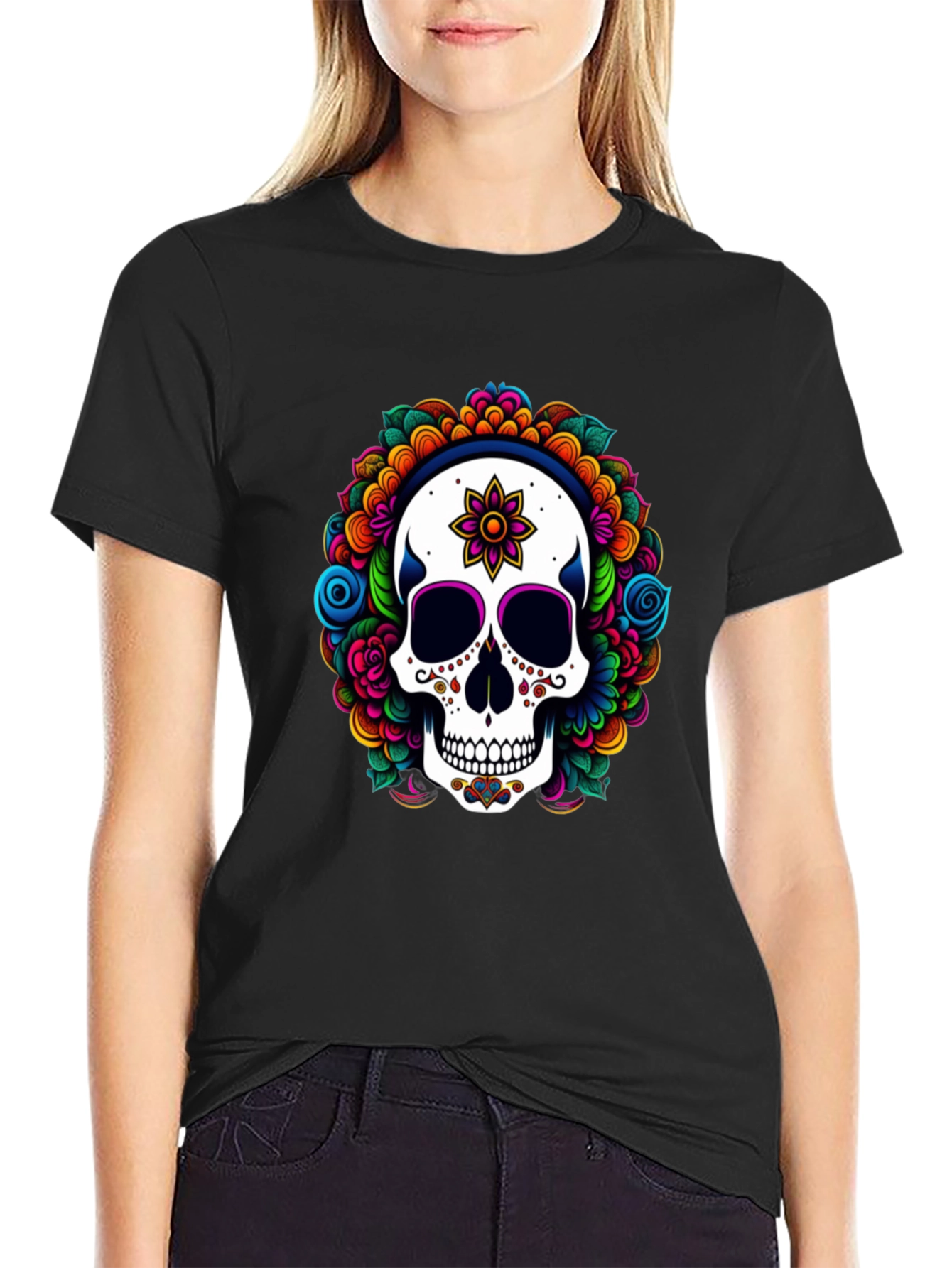 Sugar Skull Floral Graphic T-Shirt