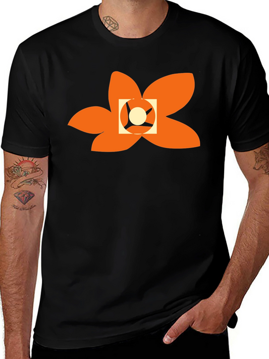 Black T-Shirt with Abstract Orange Floral Design