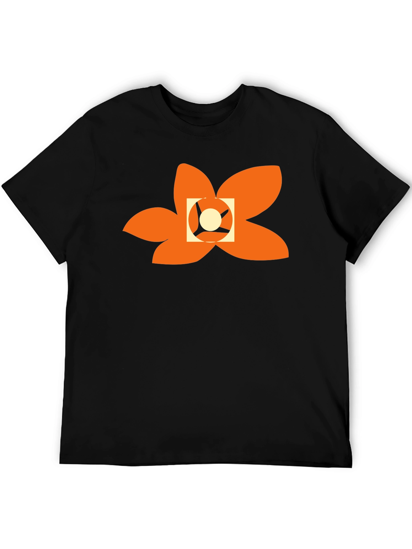 Black T-Shirt with Abstract Orange Floral Design