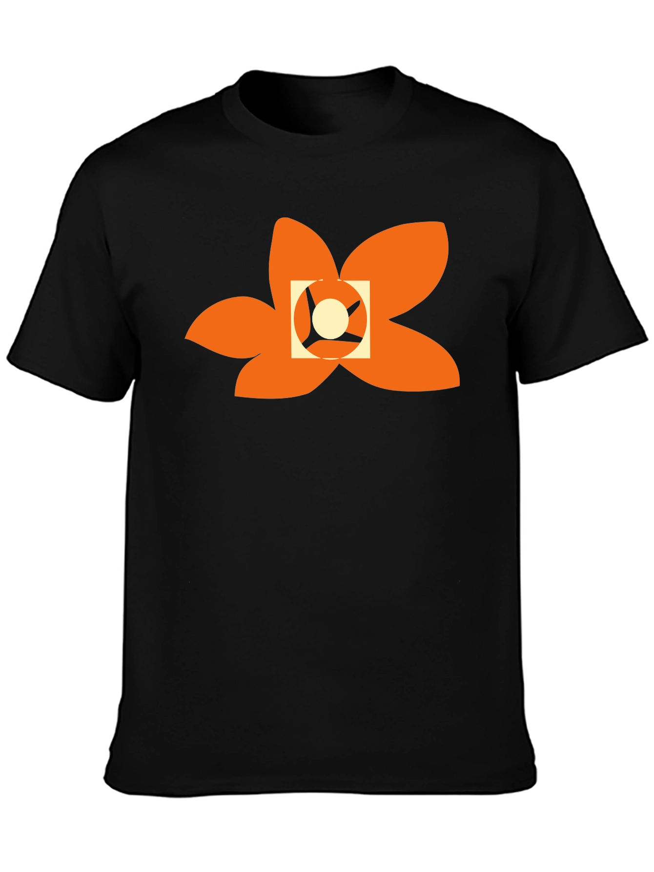 Black T-Shirt with Abstract Orange Floral Design