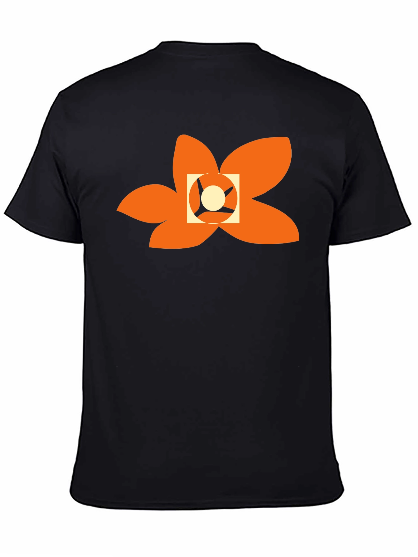 Black T-Shirt with Abstract Orange Floral Design