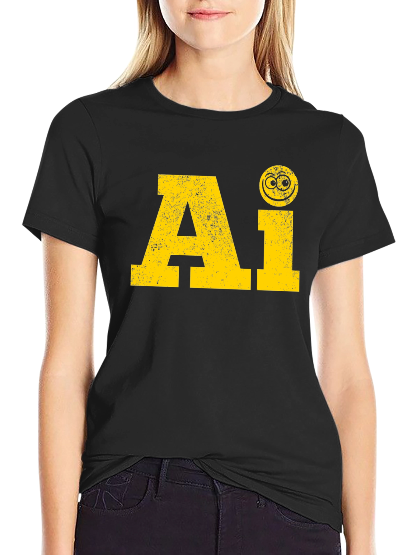 AI Smiley Face Black T-Shirt