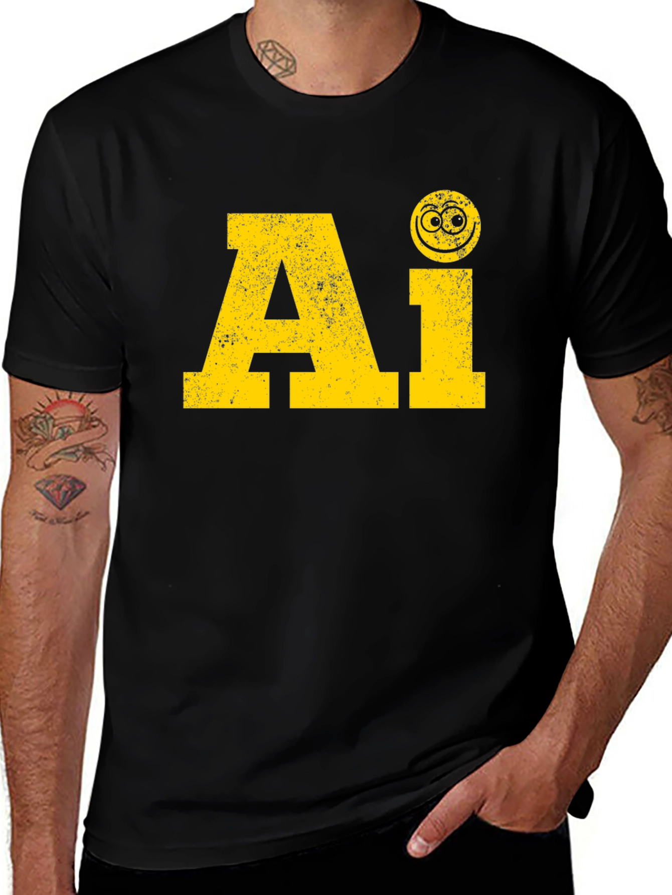AI Smiley Face Black T-Shirt