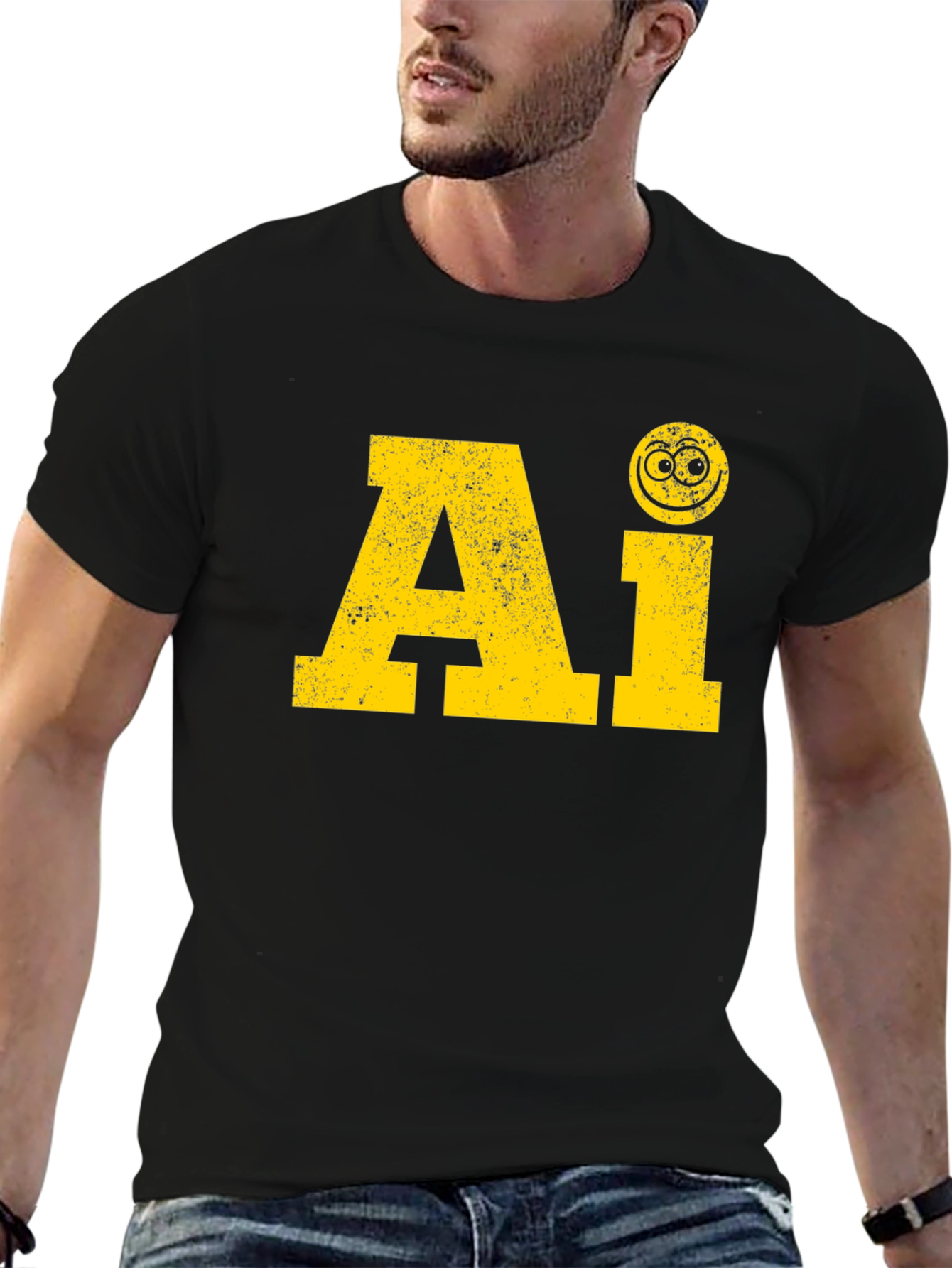 AI Smiley Face Black T-Shirt