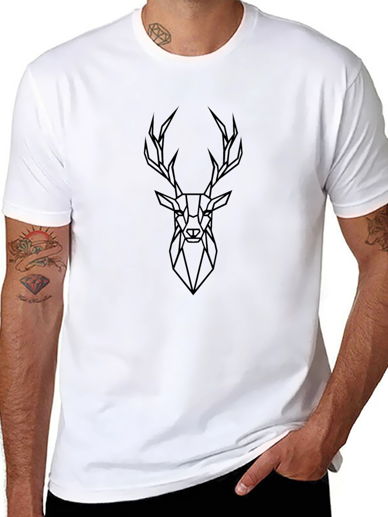 Geometric Deer Graphic Tee - Sleek Black T-Shirt