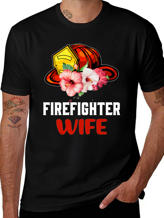 Firefighter Wife Floral Helmet Graphic Tee