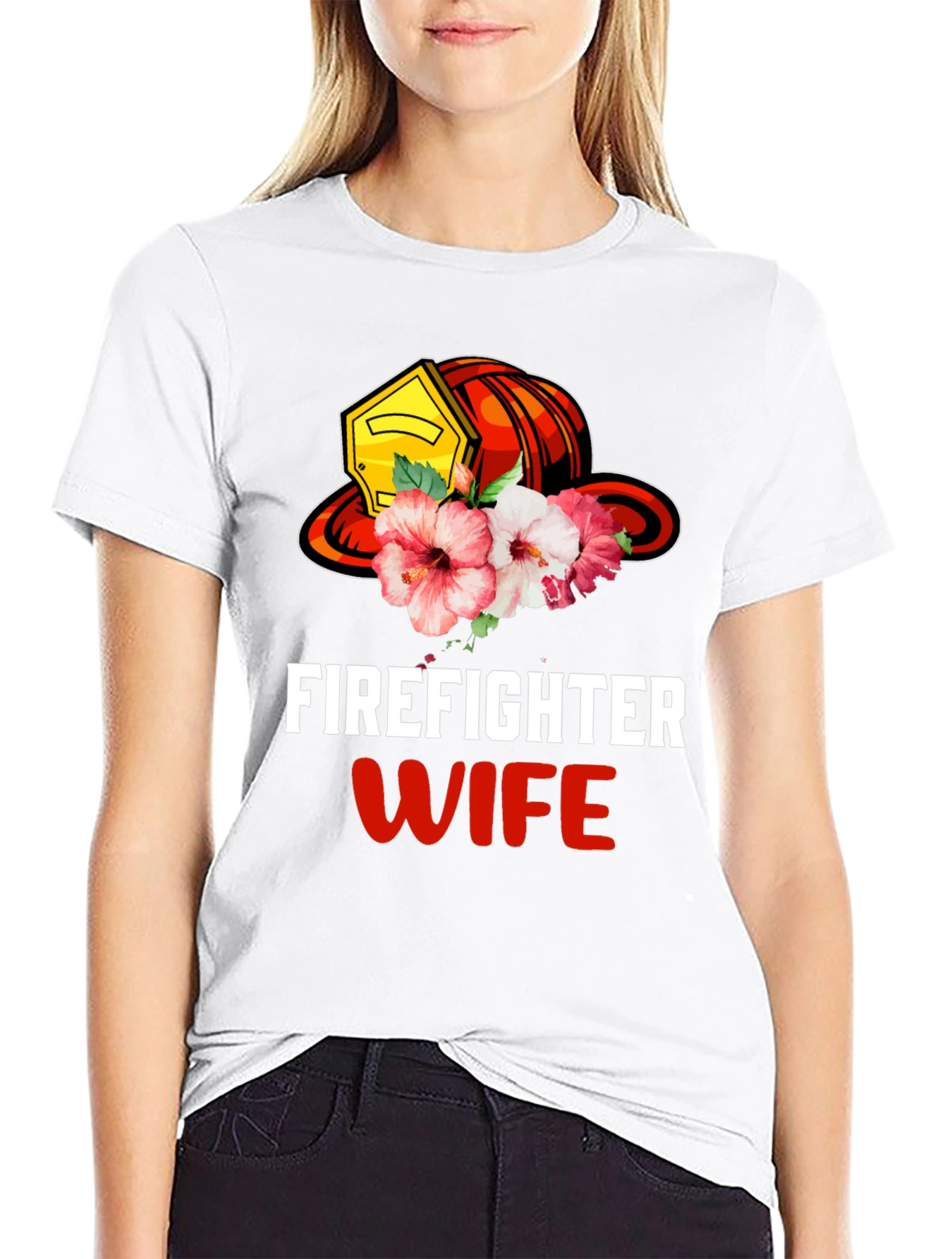 Firefighter Wife Floral Helmet Graphic Tee