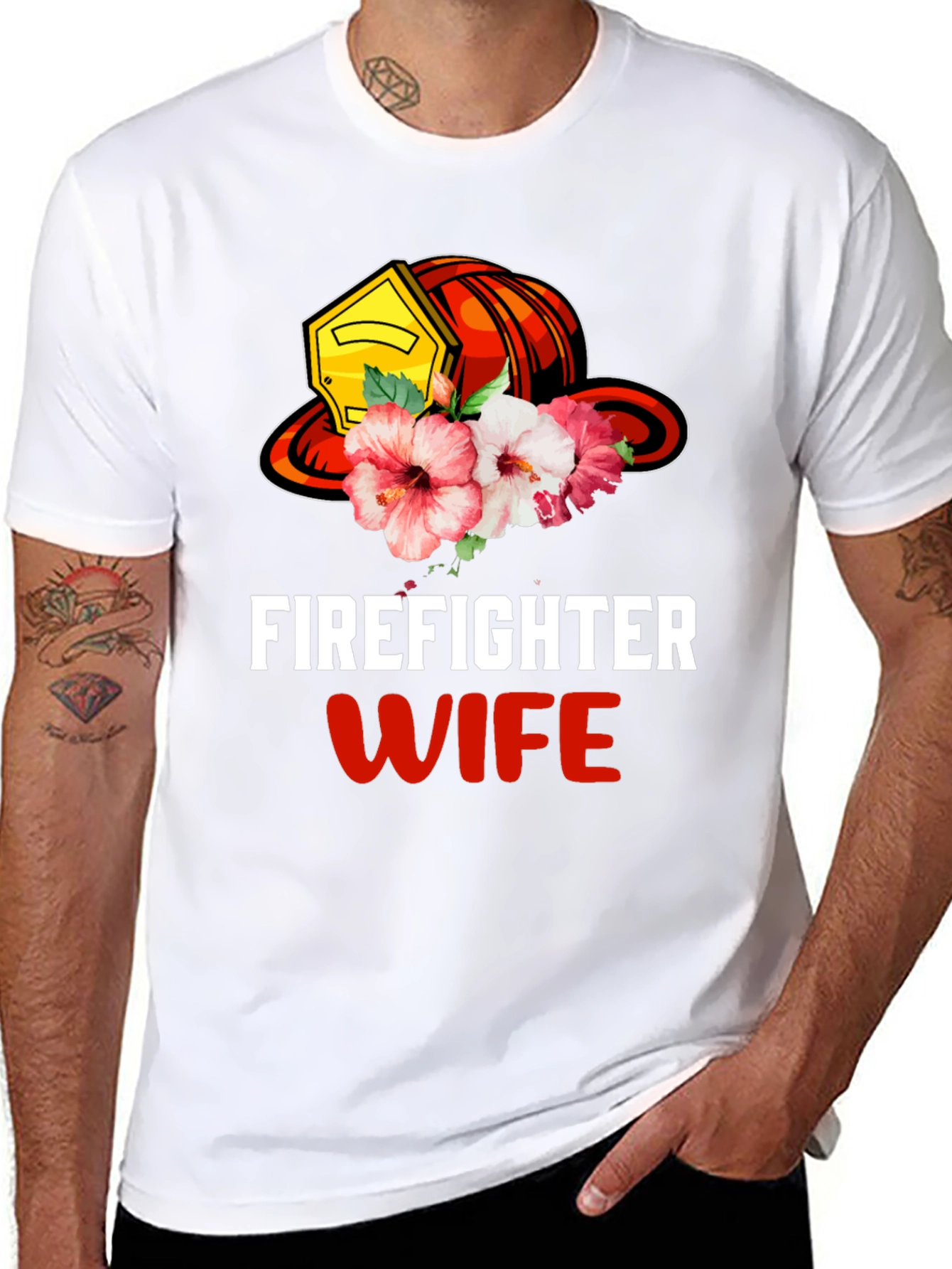 Firefighter Wife Floral Helmet Graphic Tee