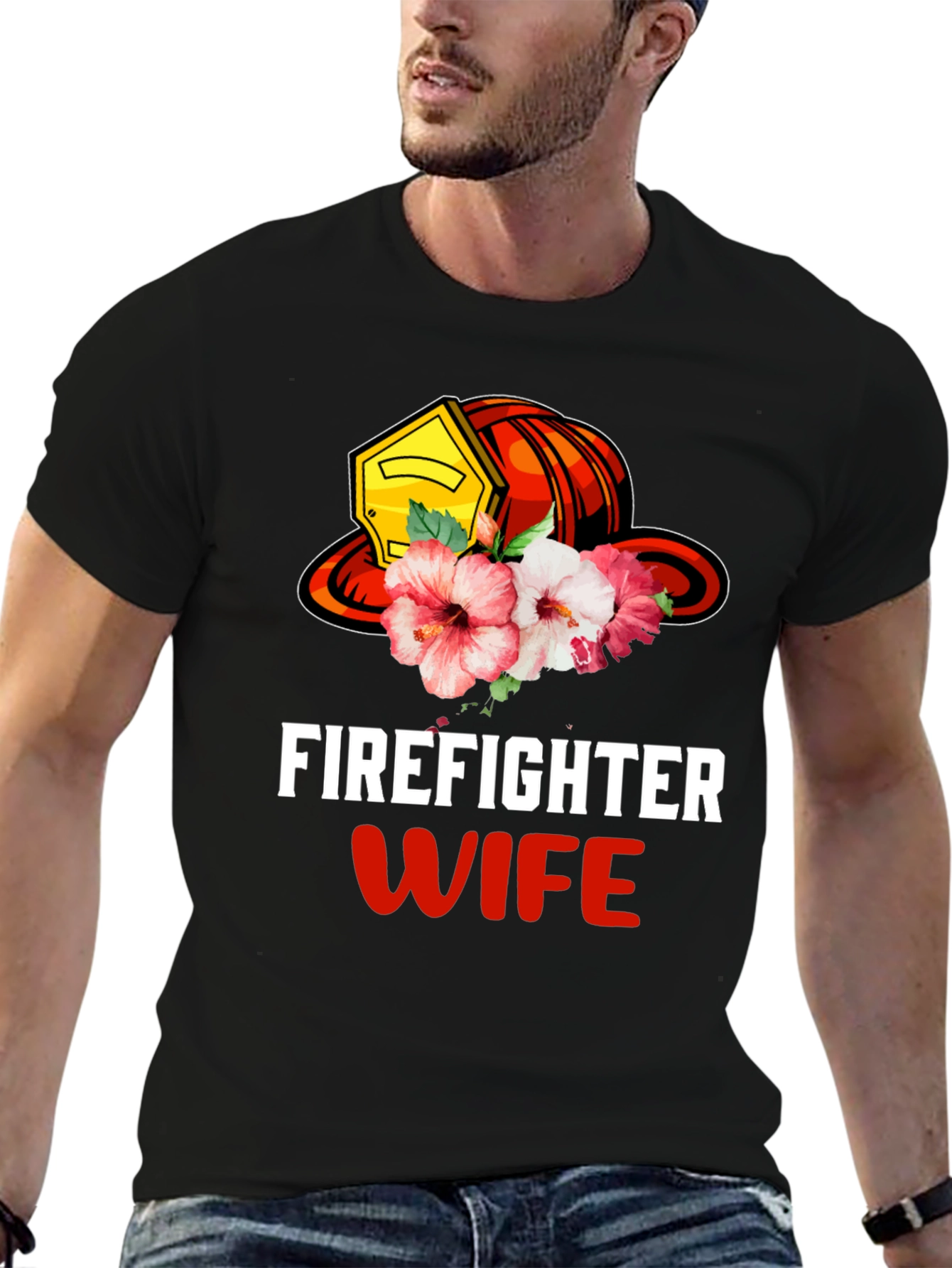 Firefighter Wife Floral Helmet Graphic Tee