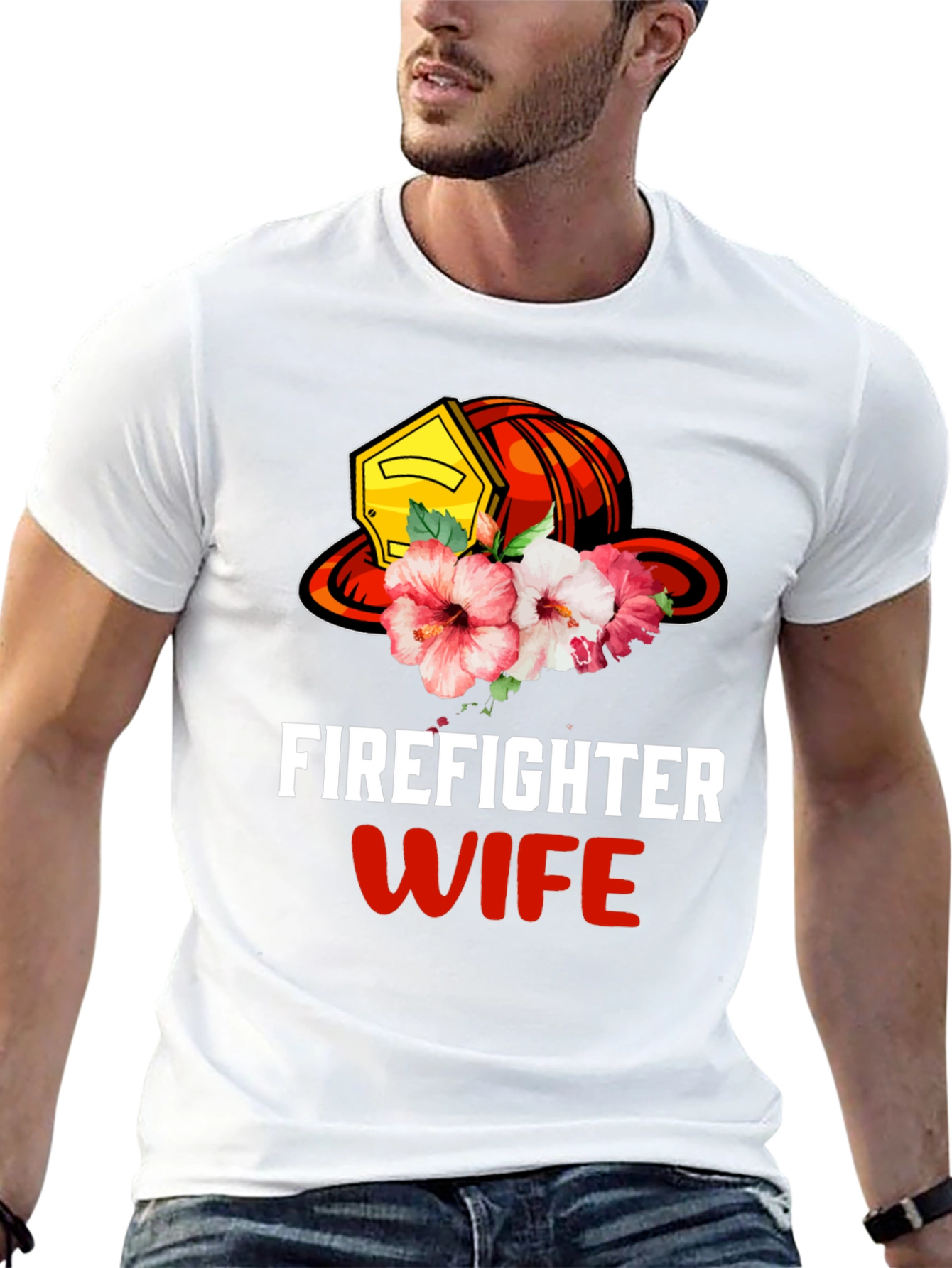 Firefighter Wife Floral Helmet Graphic Tee