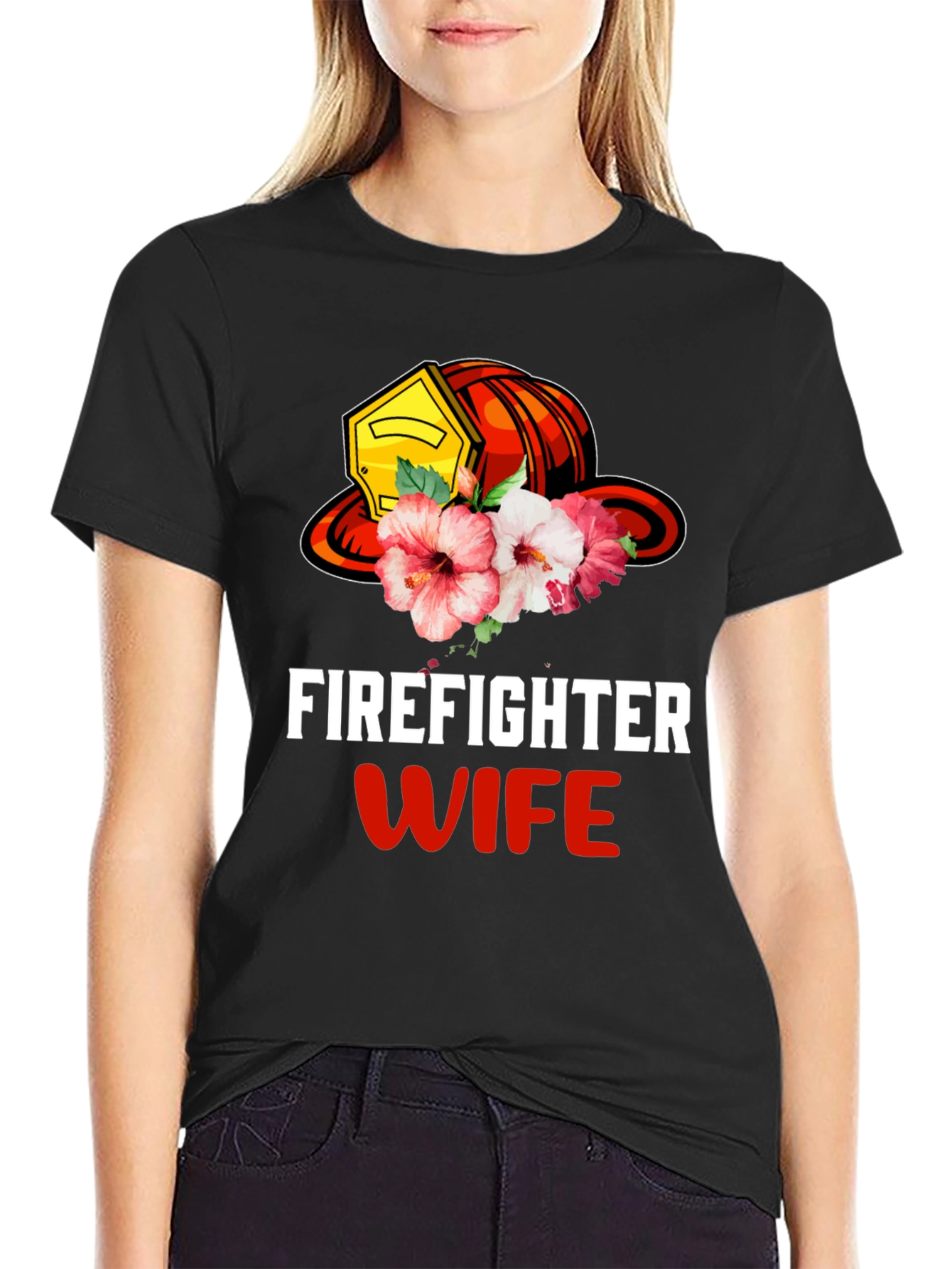 Firefighter Wife Floral Helmet Graphic Tee