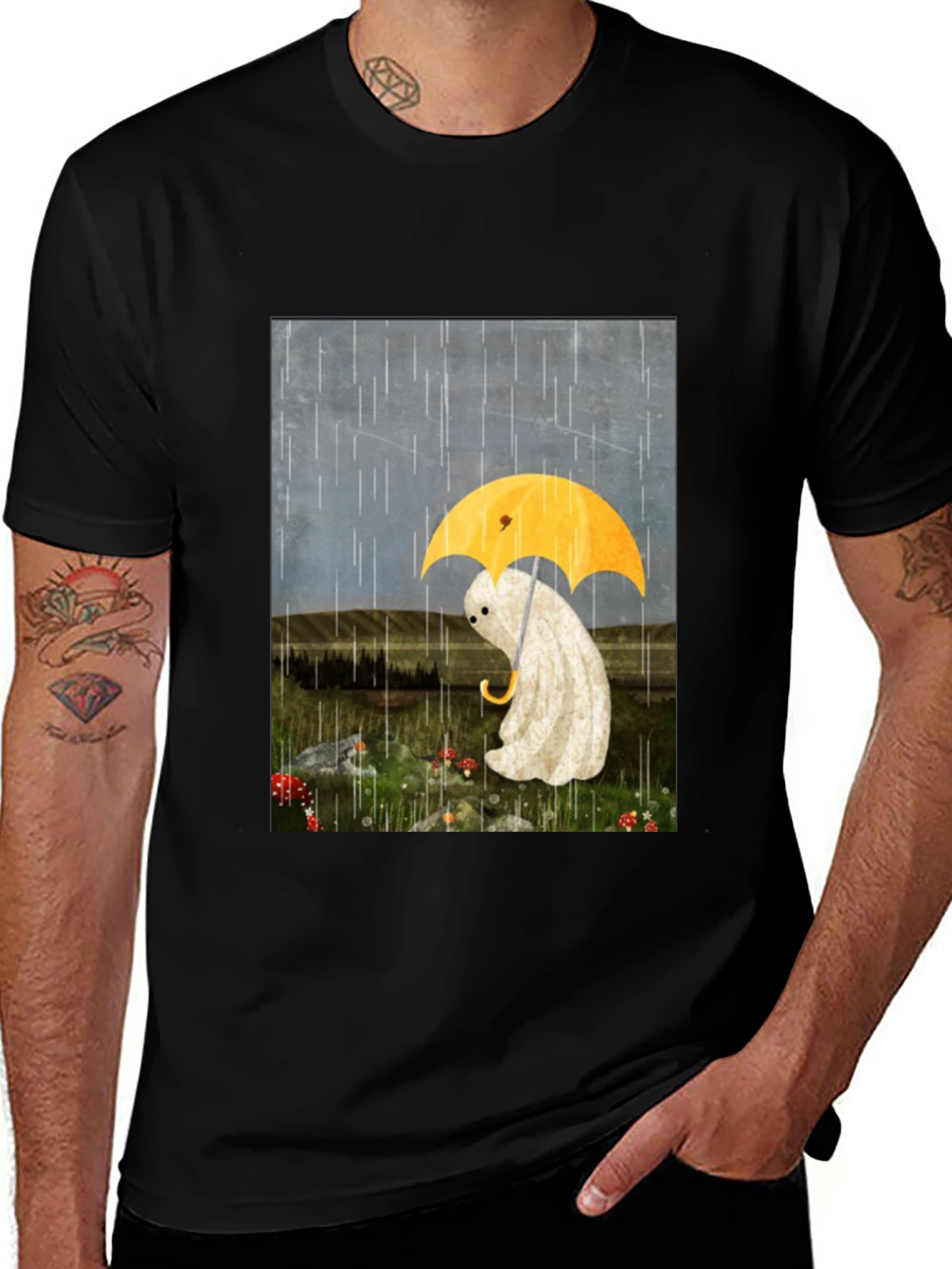 Sad Ghost Under Umbrella Graphic Tee