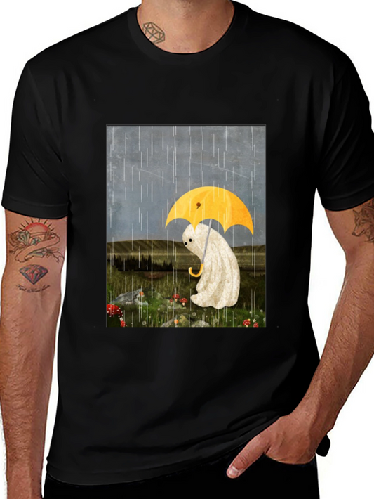 Sad Ghost Under Umbrella Graphic Tee