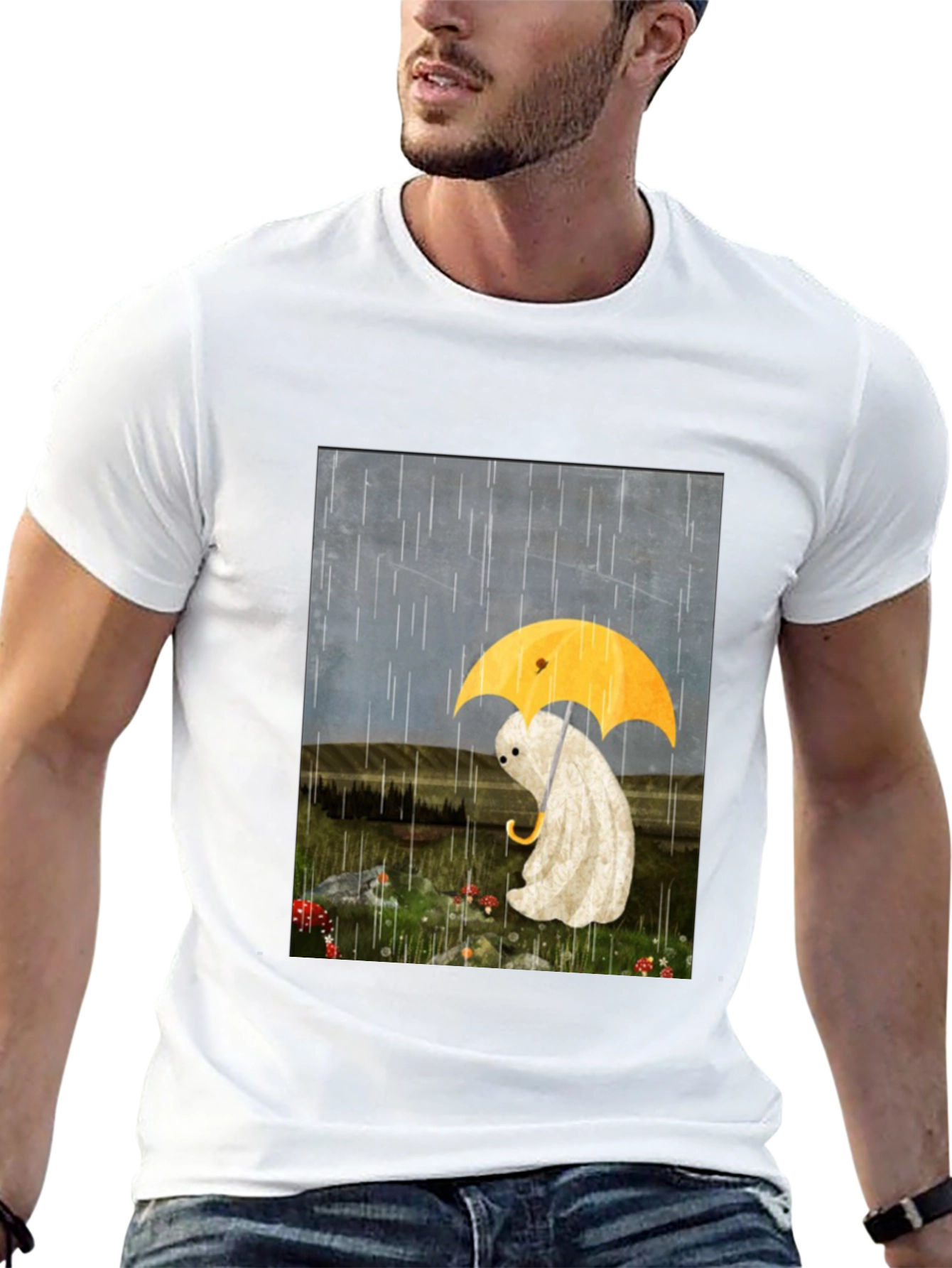 Sad Ghost Under Umbrella Graphic Tee