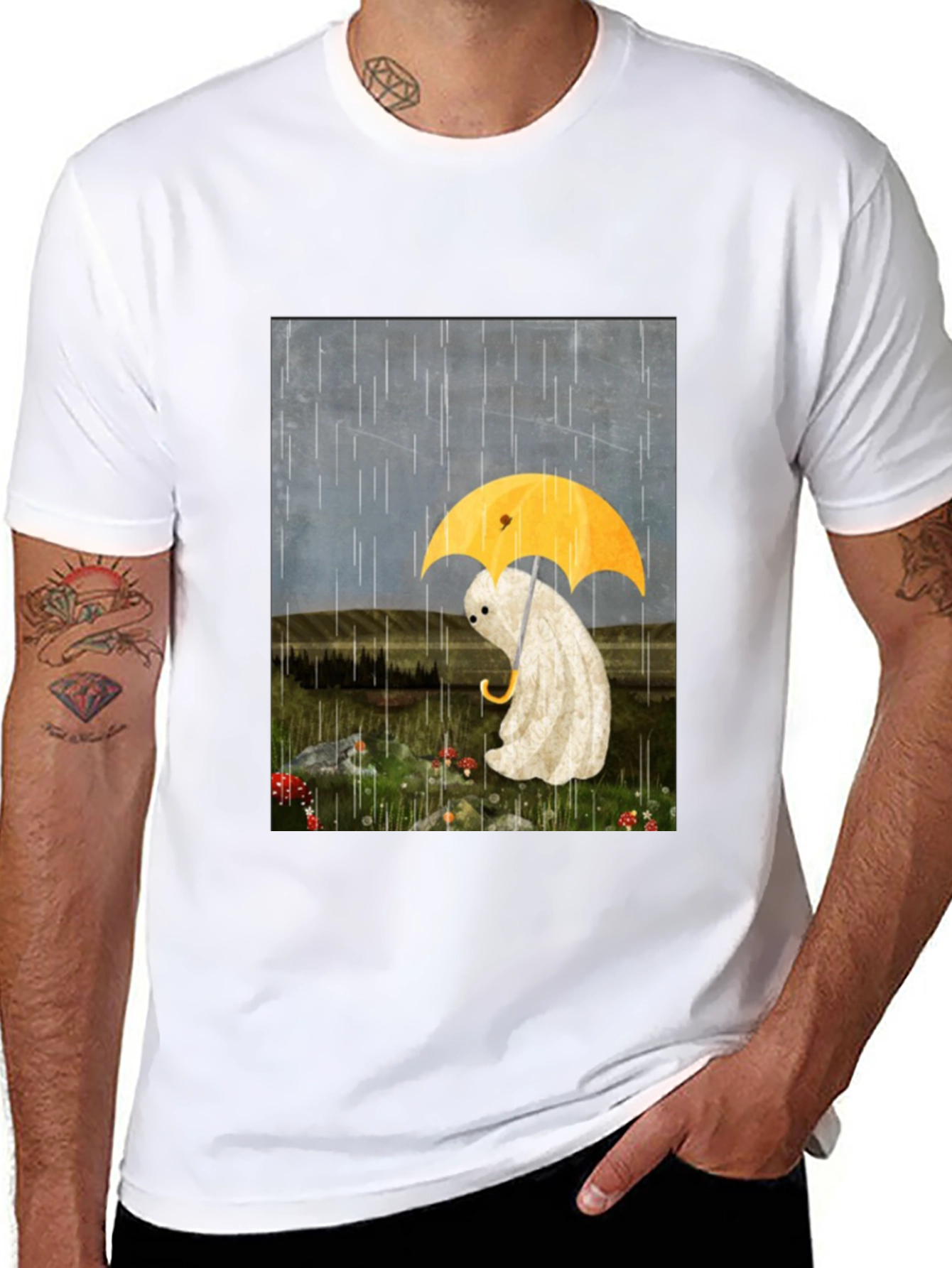 Sad Ghost Under Umbrella Graphic Tee