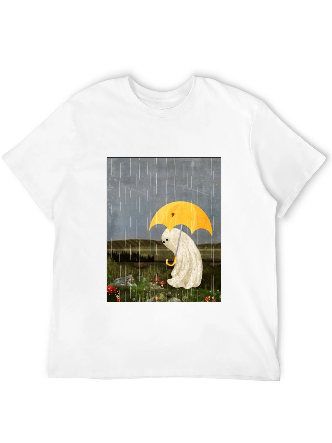 Sad Ghost Under Umbrella Graphic Tee