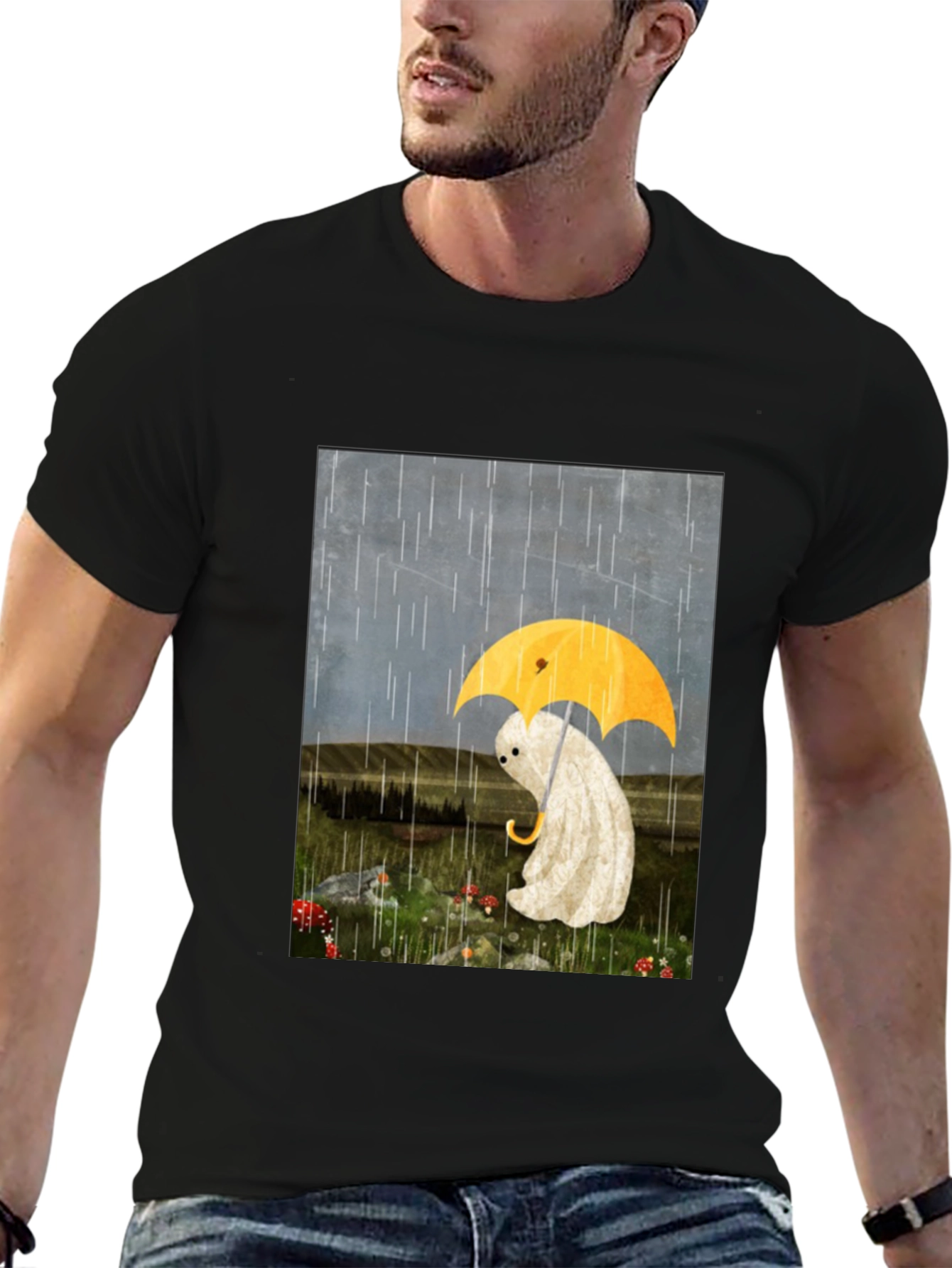 Sad Ghost Under Umbrella Graphic Tee