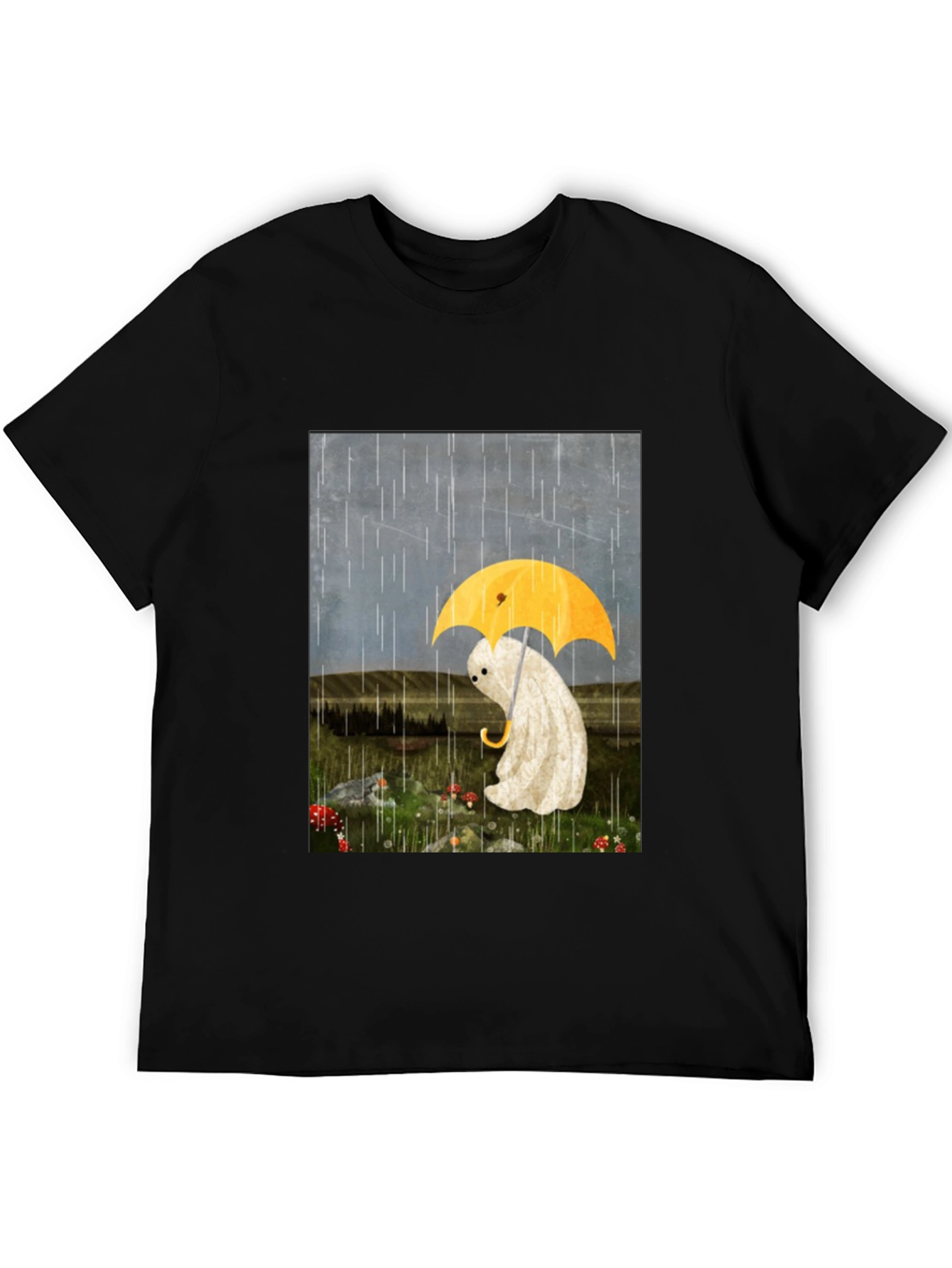 Sad Ghost Under Umbrella Graphic Tee