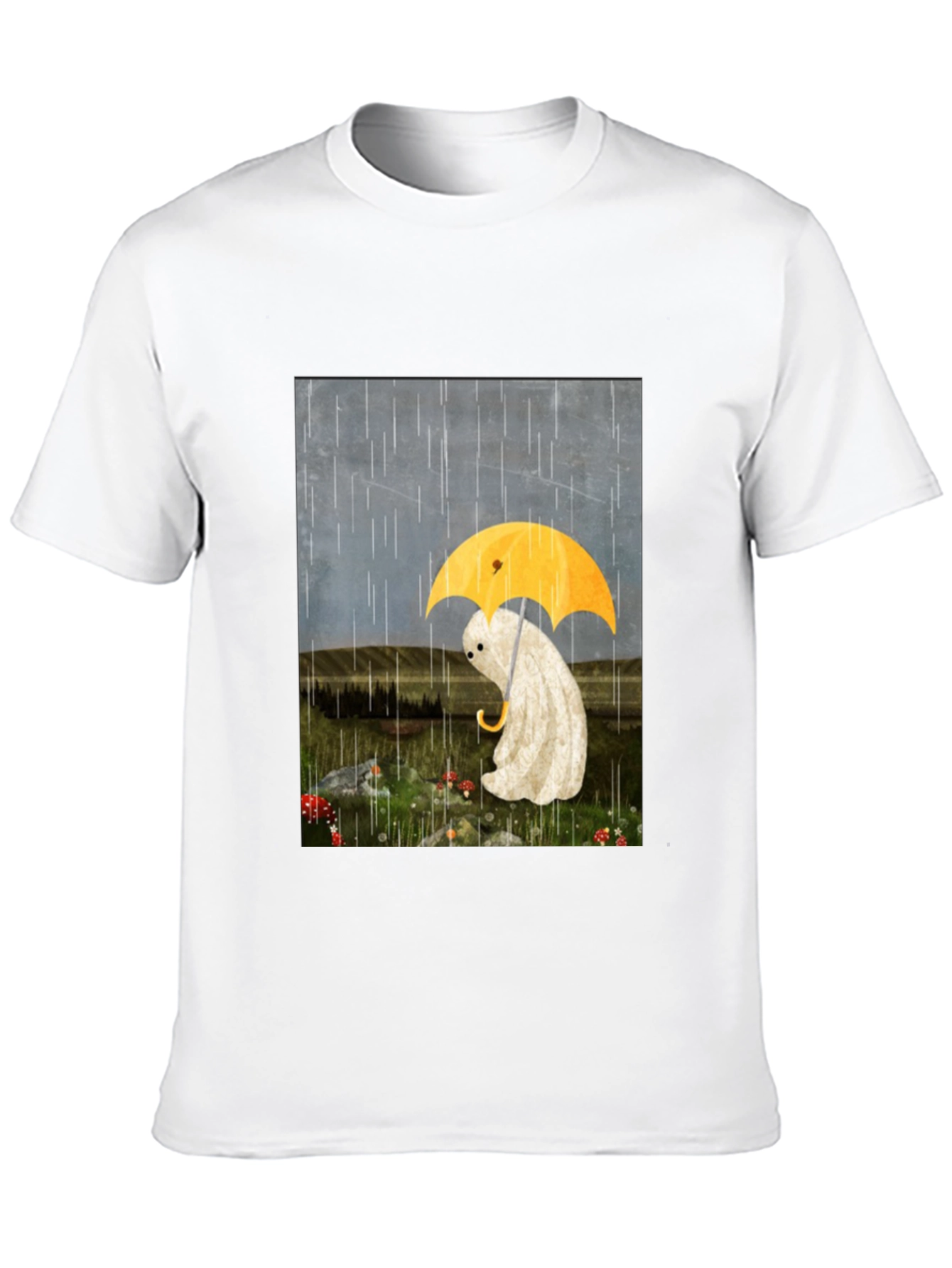 Sad Ghost Under Umbrella Graphic Tee