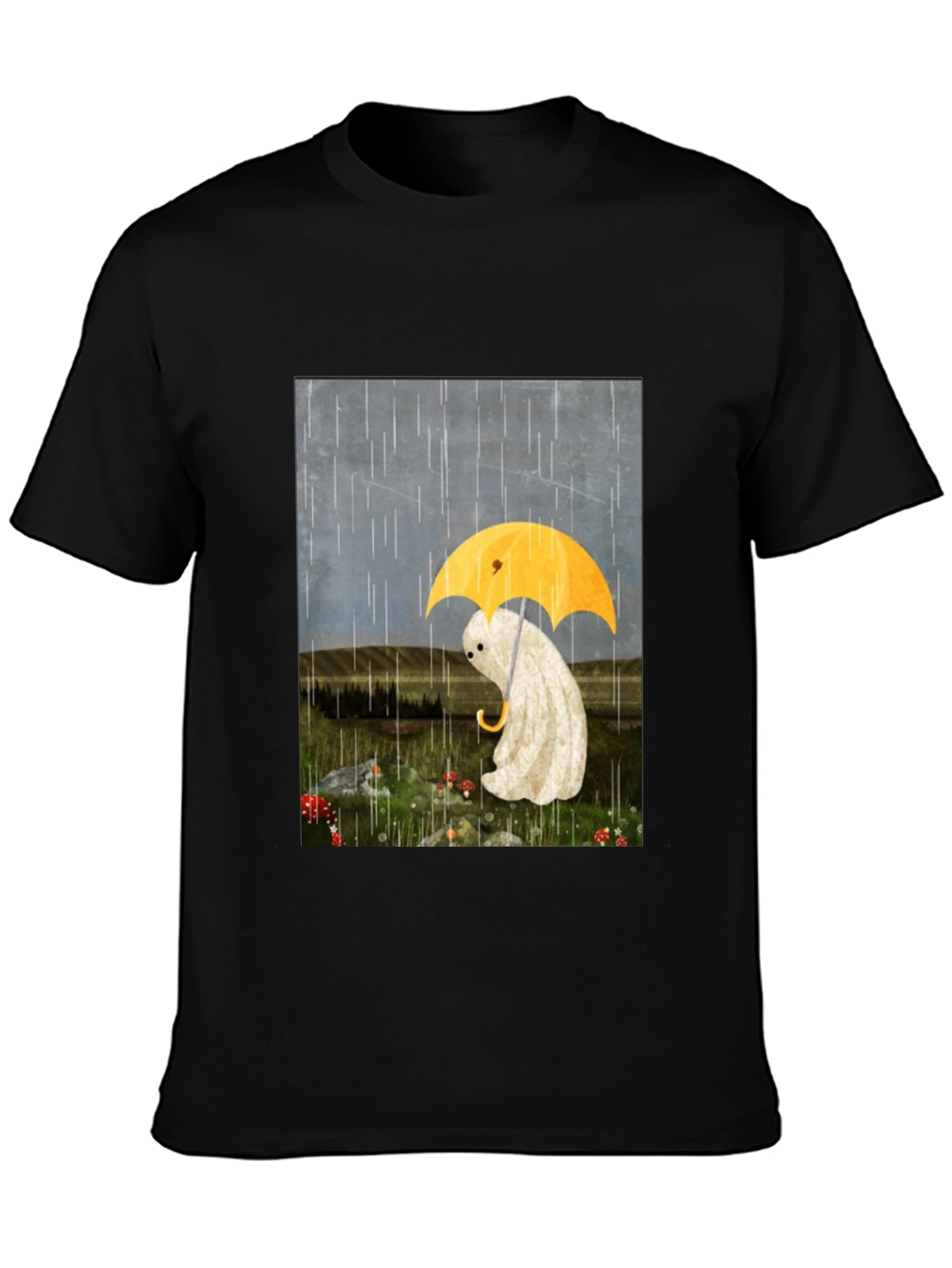 Sad Ghost Under Umbrella Graphic Tee