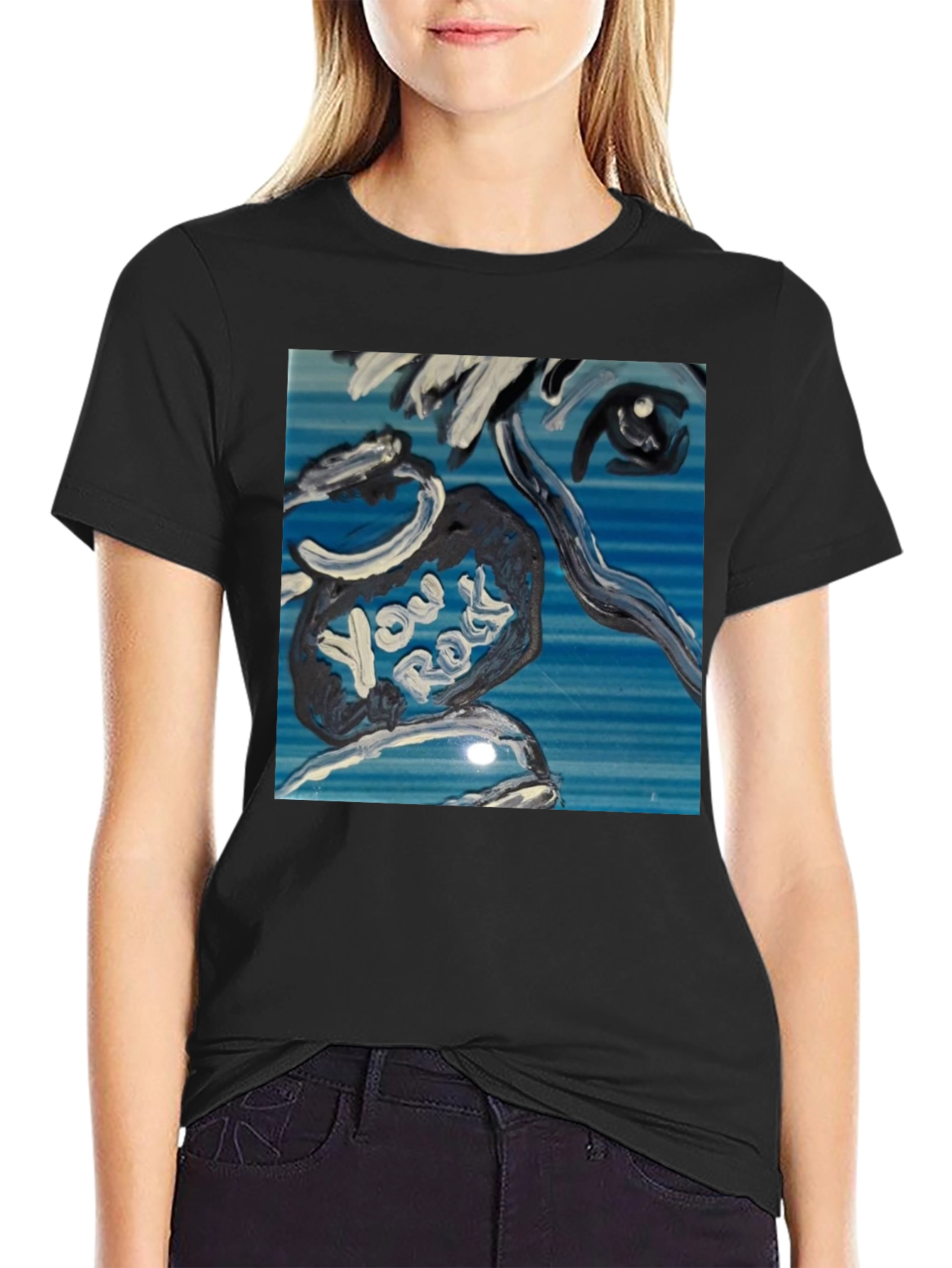 Abstract You Rock Graphic Black T-Shirt