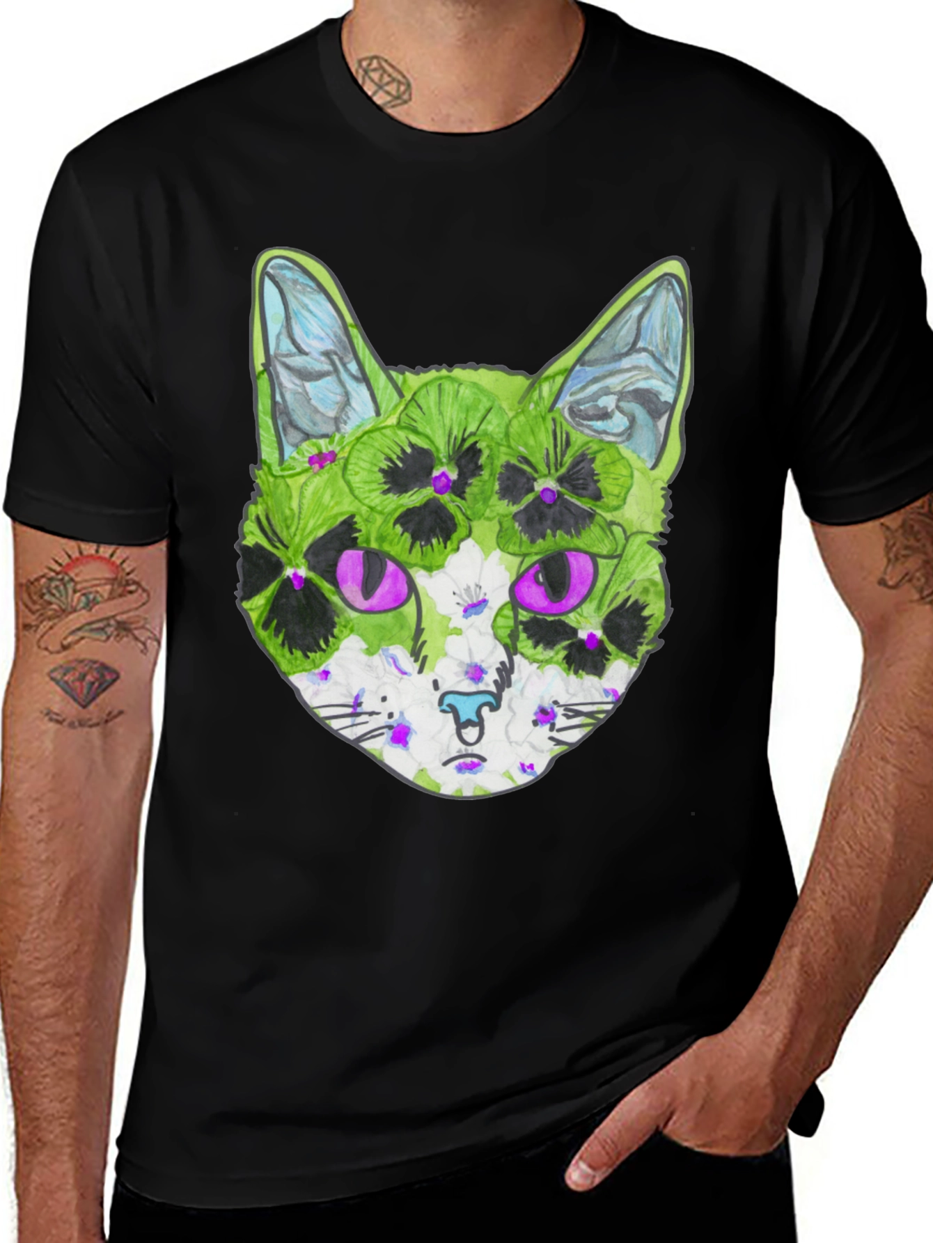 Floral Cat T-Shirt - Unique Graphic Tee