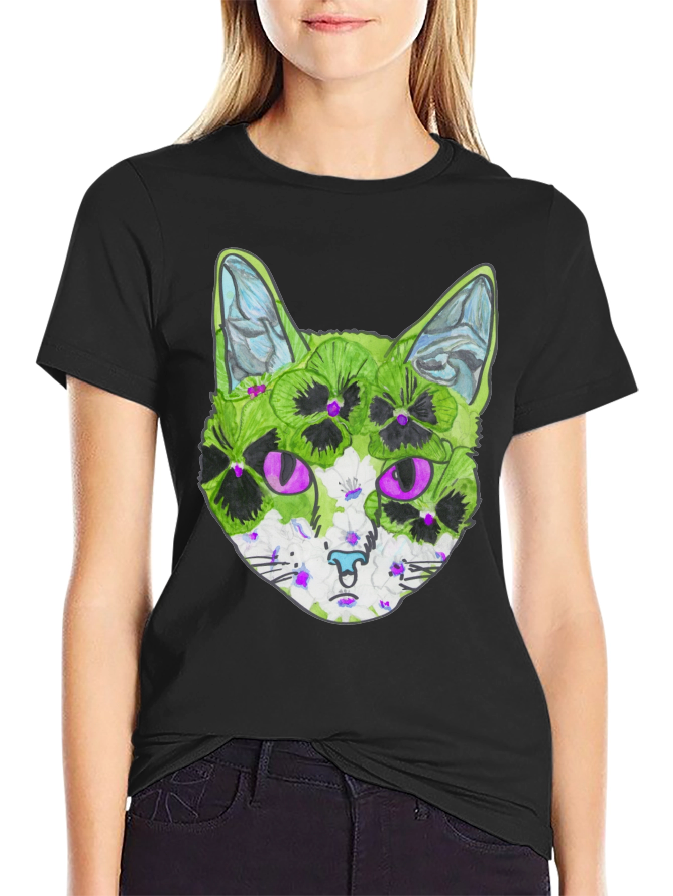 Floral Cat T-Shirt - Unique Graphic Tee