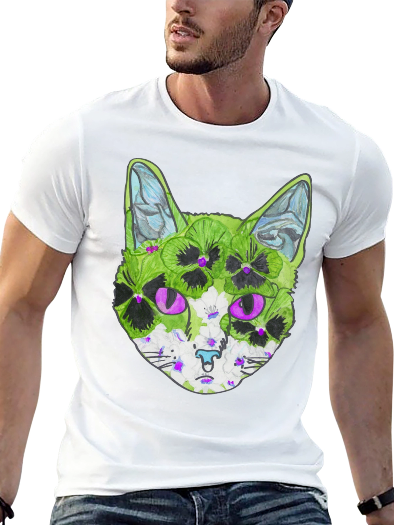 Floral Cat T-Shirt - Unique Graphic Tee