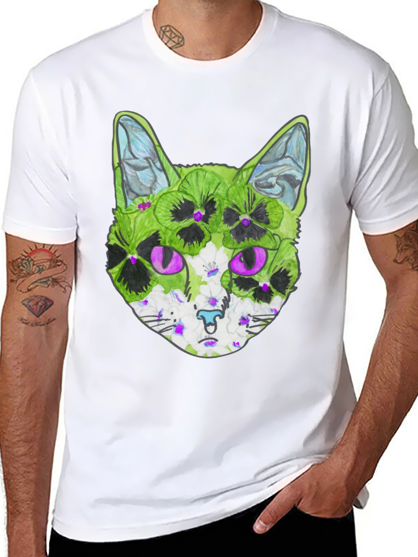 Floral Cat T-Shirt - Unique Graphic Tee