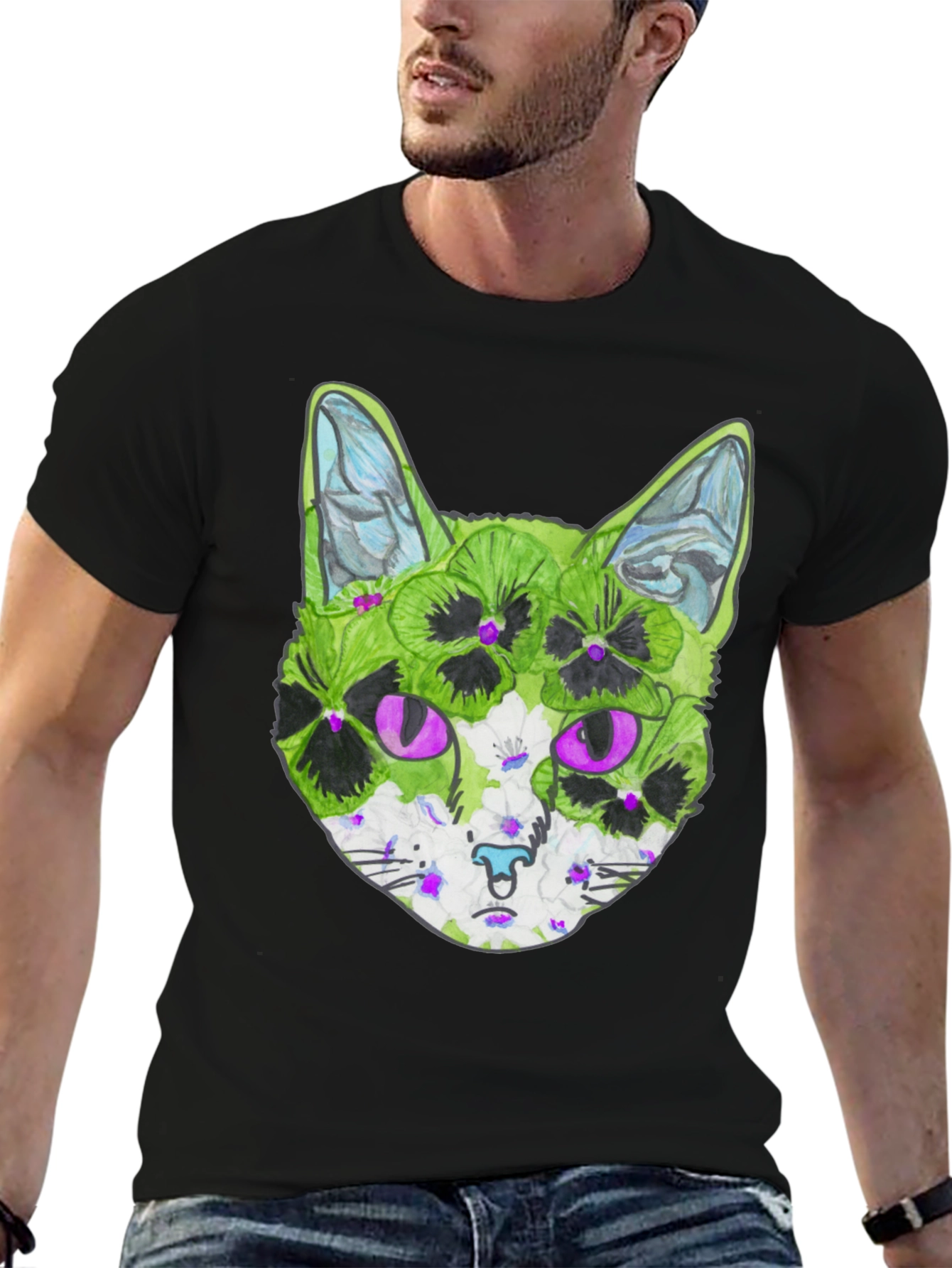 Floral Cat T-Shirt - Unique Graphic Tee