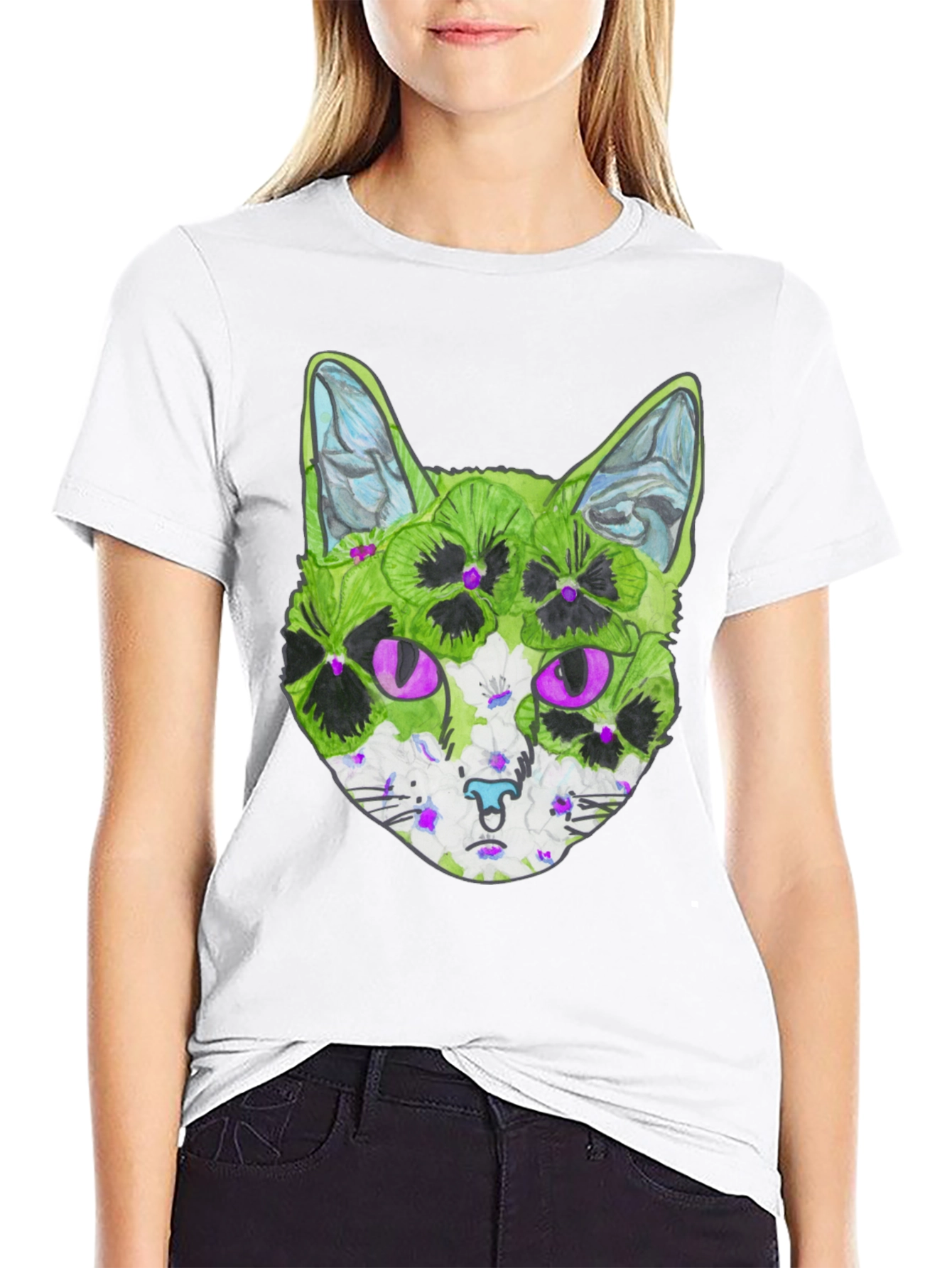 Floral Cat T-Shirt - Unique Graphic Tee